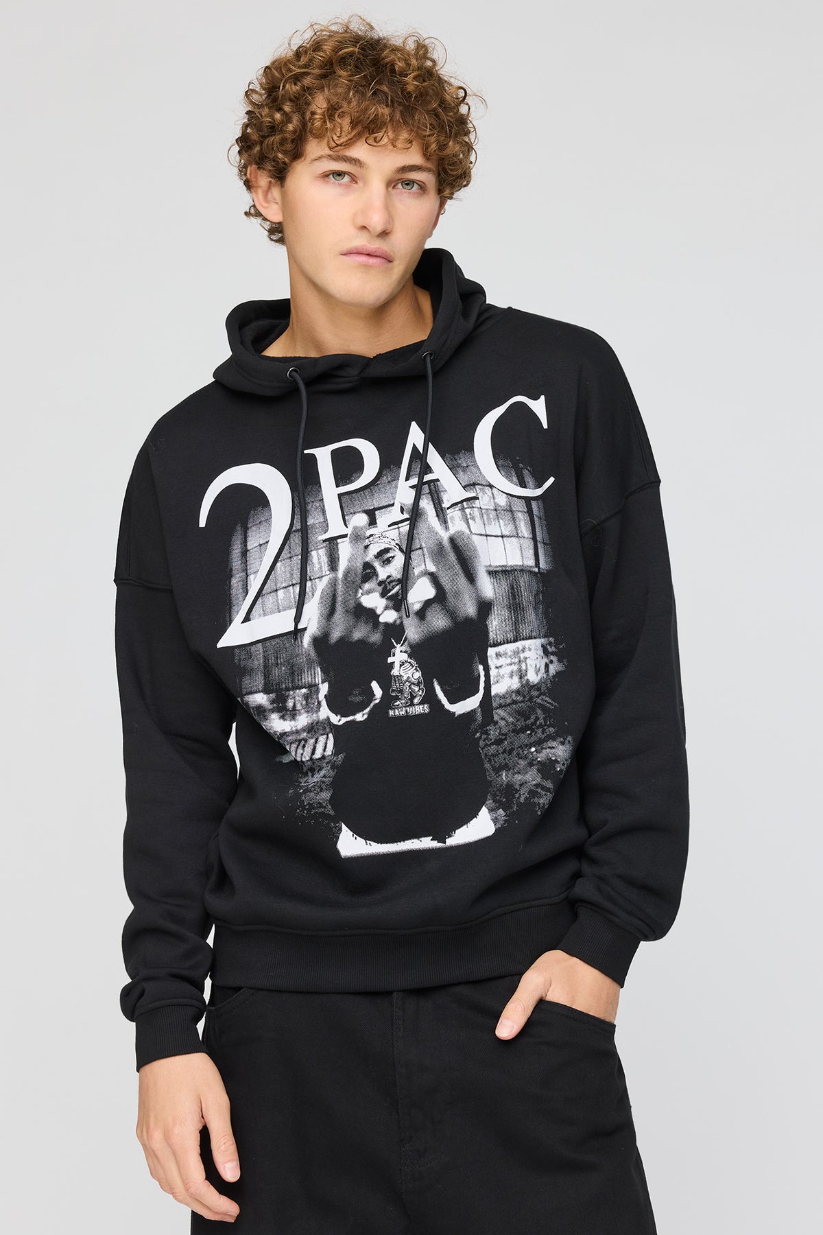 Tupac Graphic Fleece Hoodie - Black