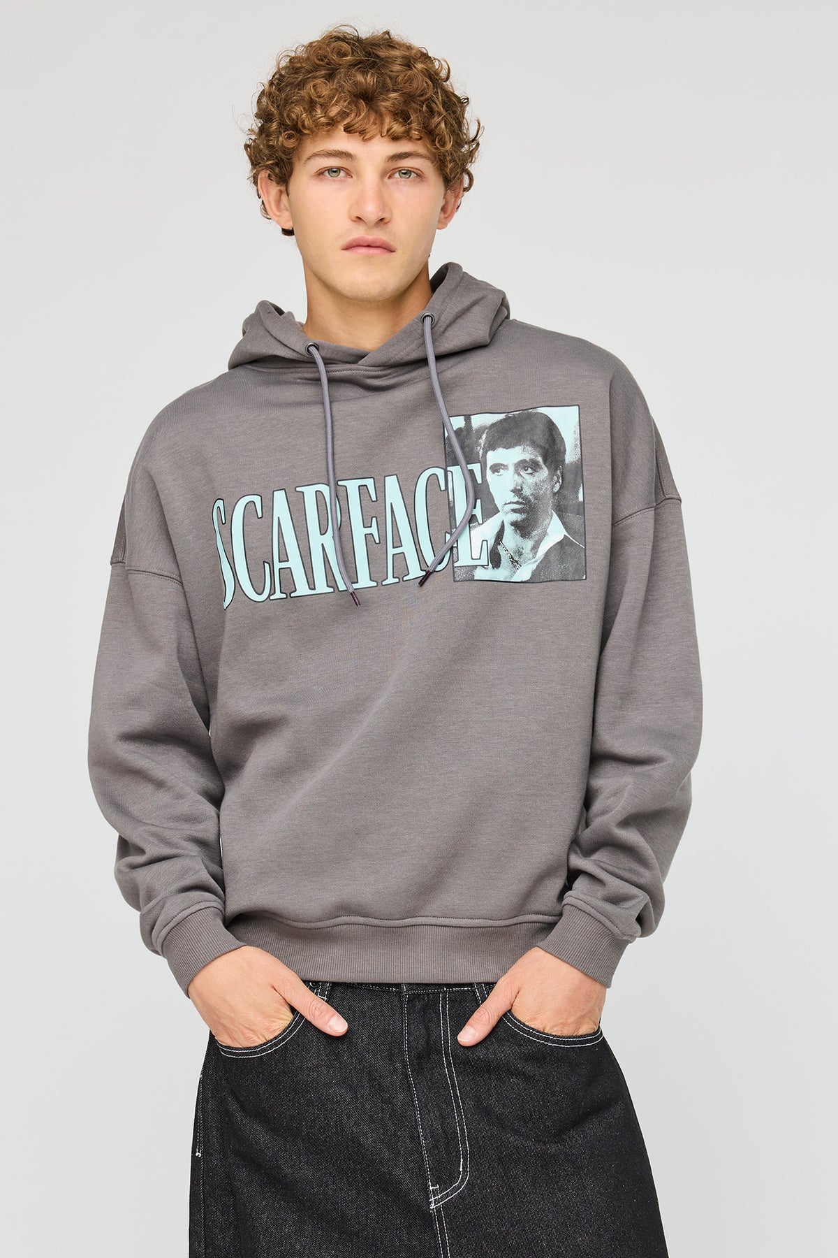 Alt View 2. Scarface Graphic Boxy Fleece Hoodie - Dark Grey