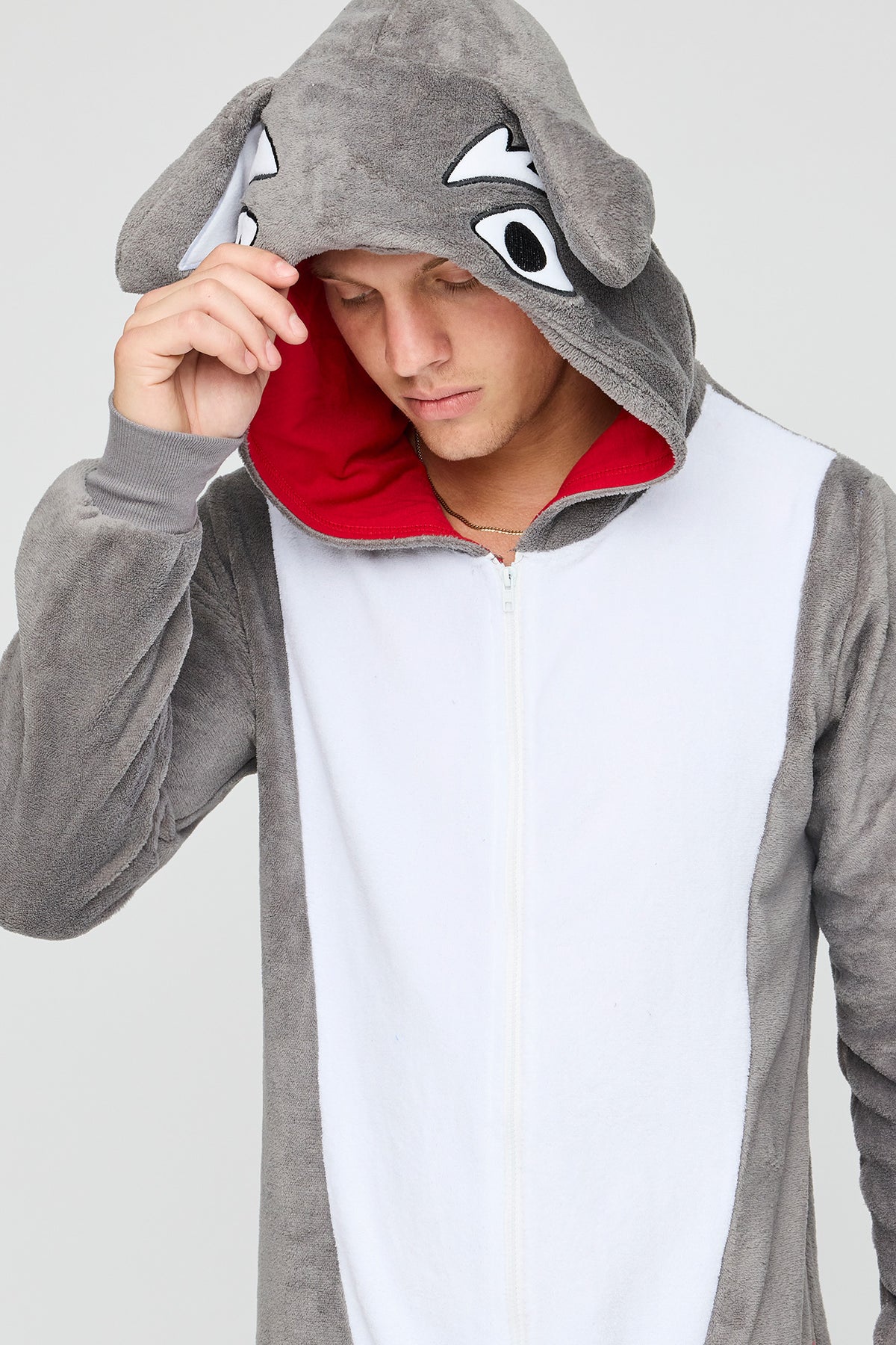 3D Wolf Plush Onesie - Light Grey
