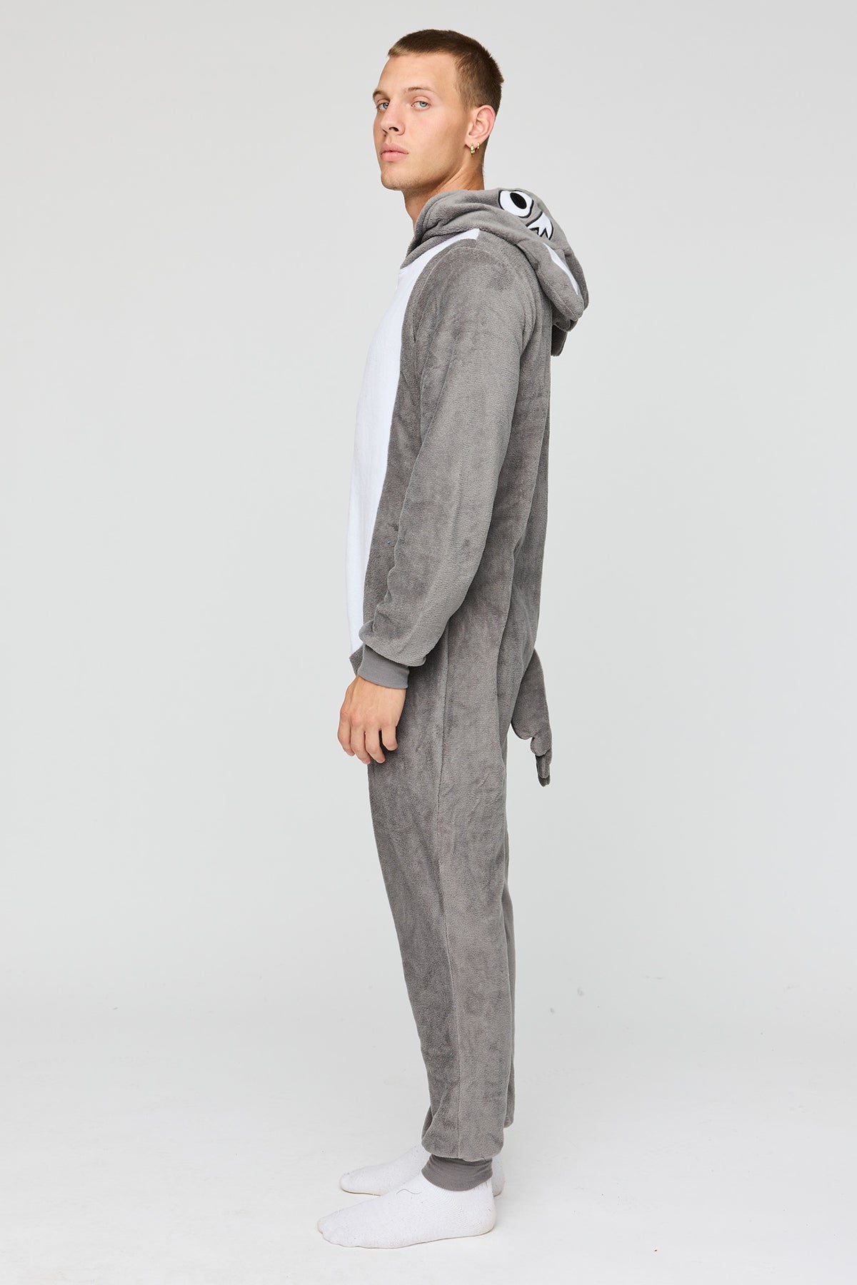 Alt View 2. 3D Wolf Plush Onesie - Light Grey