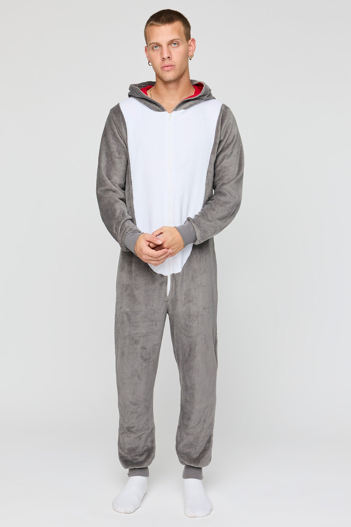 Alt View 3. 3D Wolf Plush Onesie - Light Grey