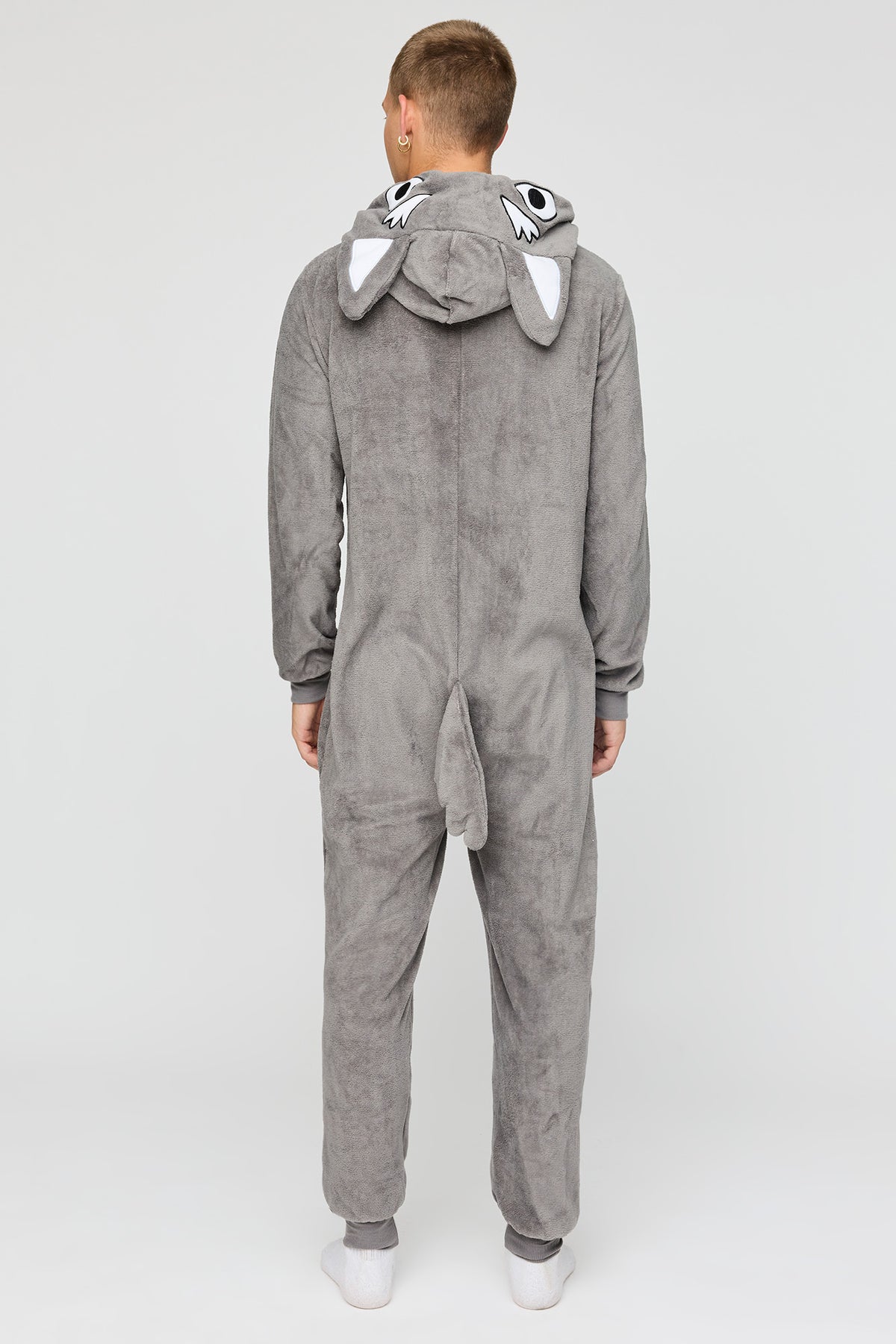 Alt View 4. 3D Wolf Plush Onesie - Light Grey