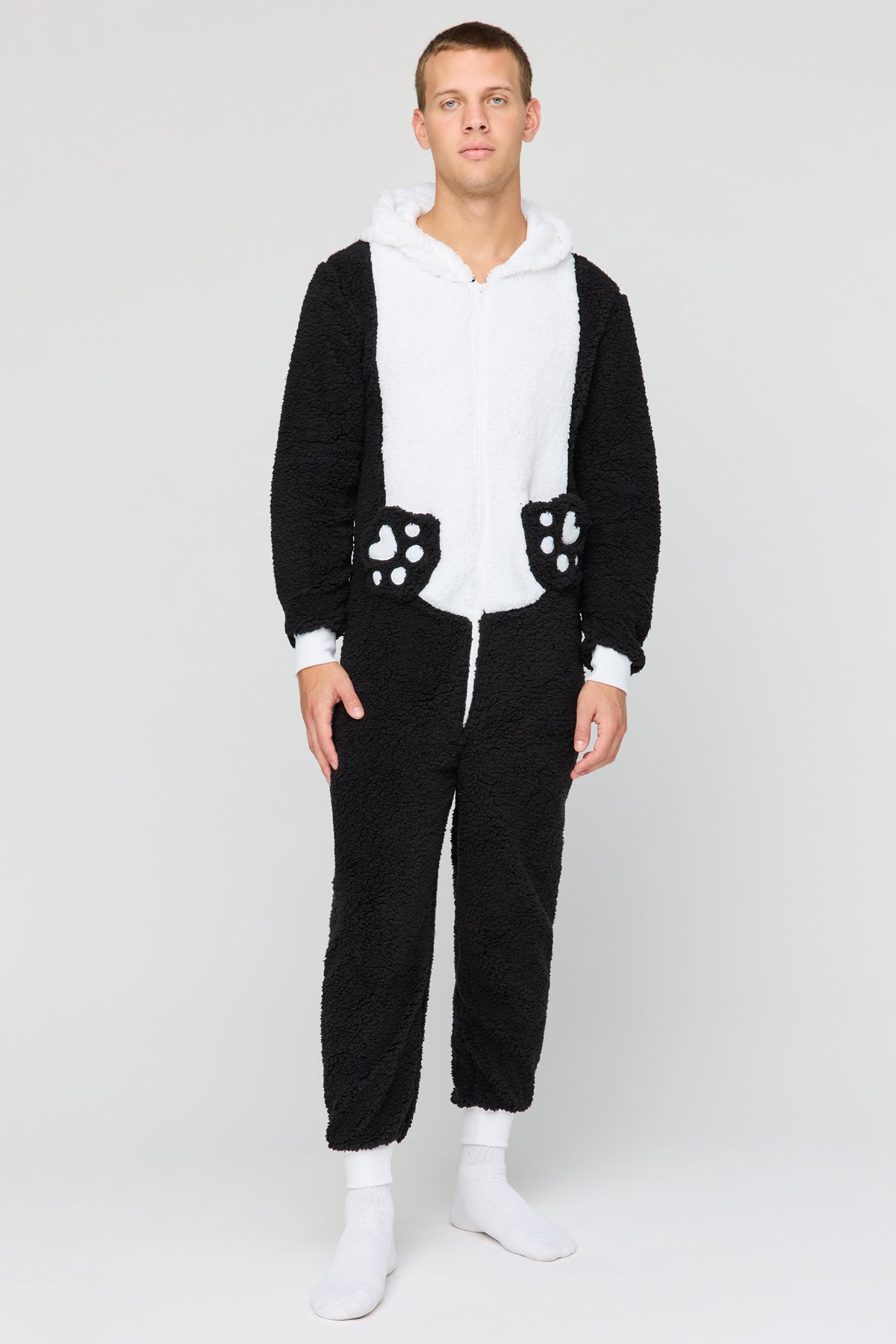 Alt View 3. 3D Panda Sherpa Onesie - Black