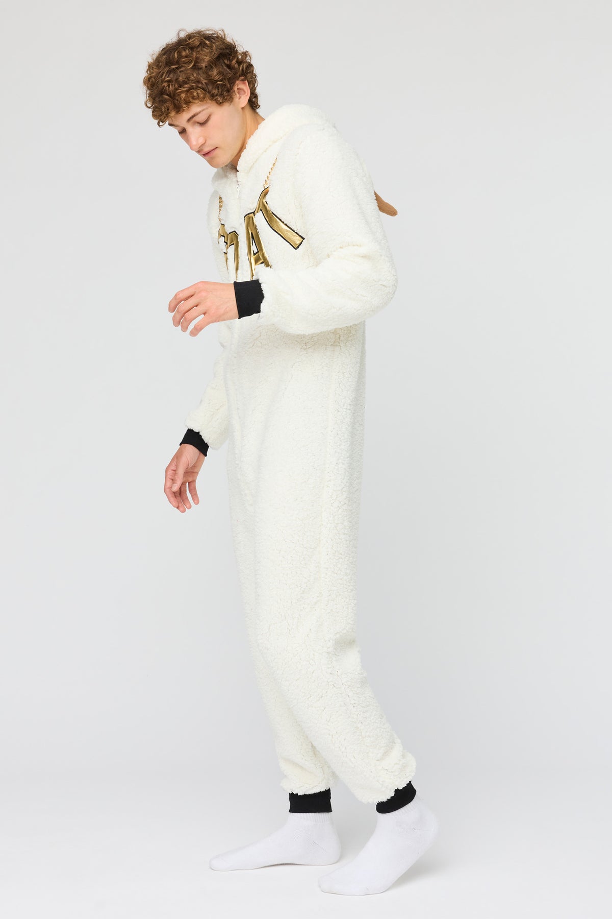 Alt View 2. Goat 3D Sherpa Onesie - White