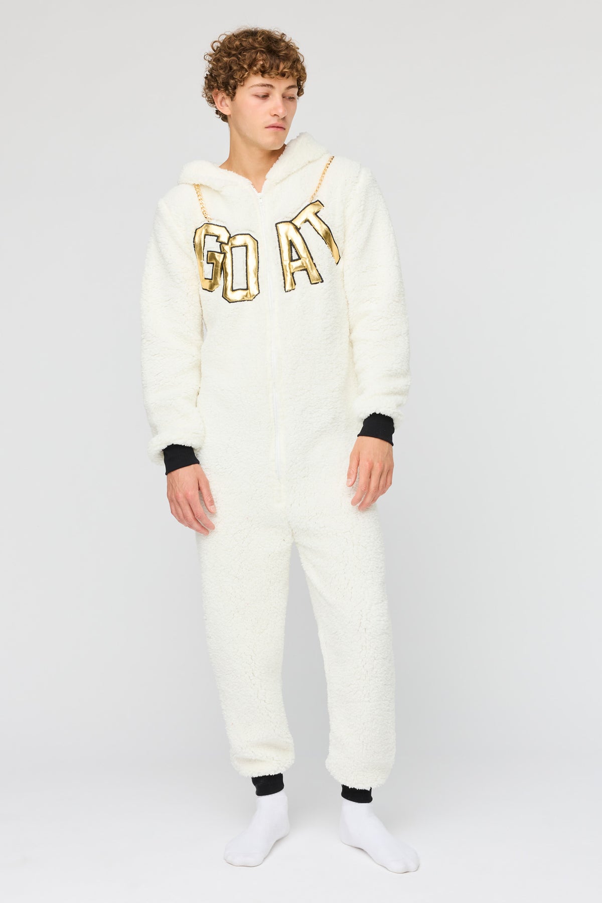 Alt View 3. Goat 3D Sherpa Onesie - White