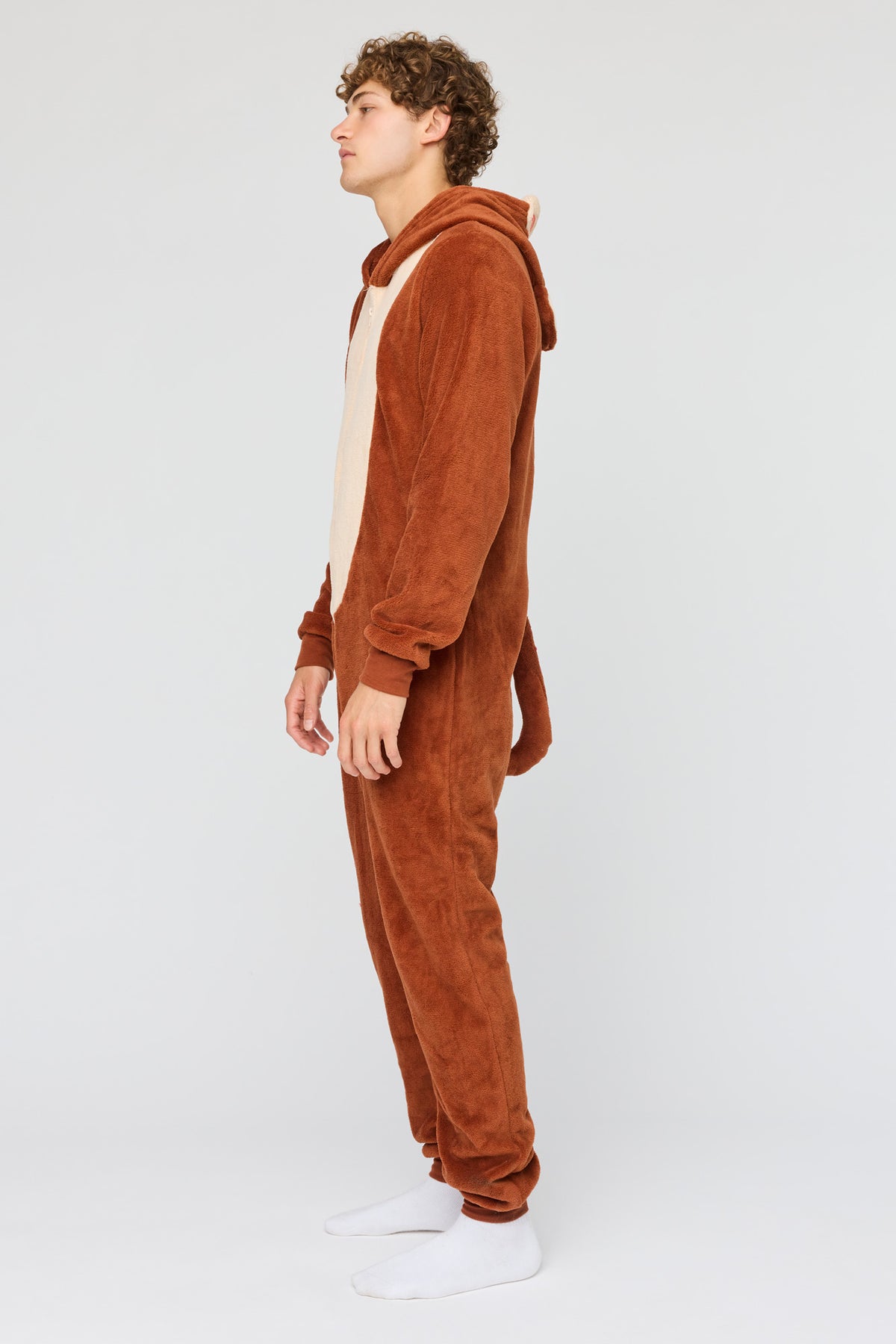 Alt View 2. Monkey 3D Sherpa Onesie - Brown