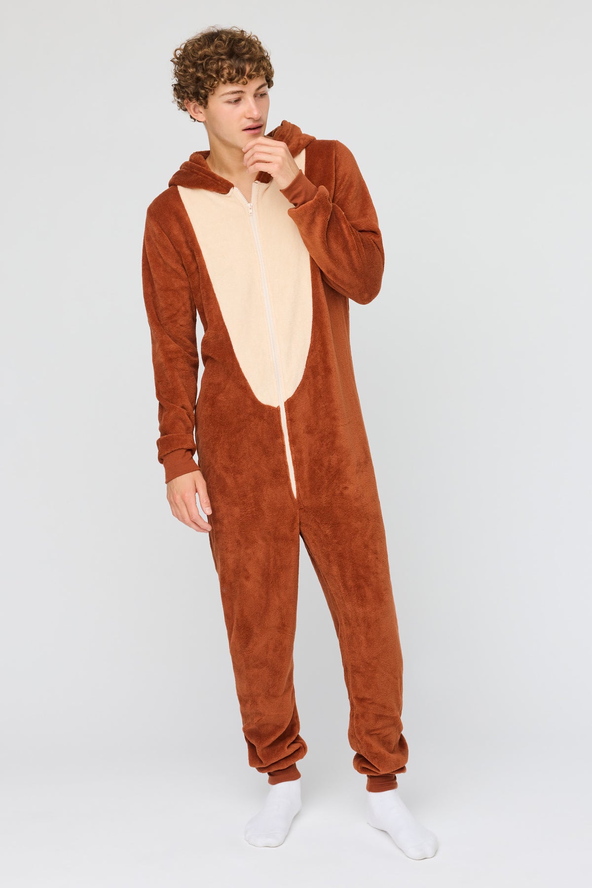 Alt View 3. Monkey 3D Sherpa Onesie - Brown