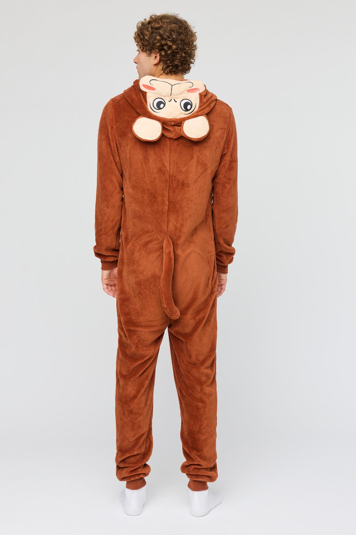 Alt View 4. Monkey 3D Sherpa Onesie - Brown