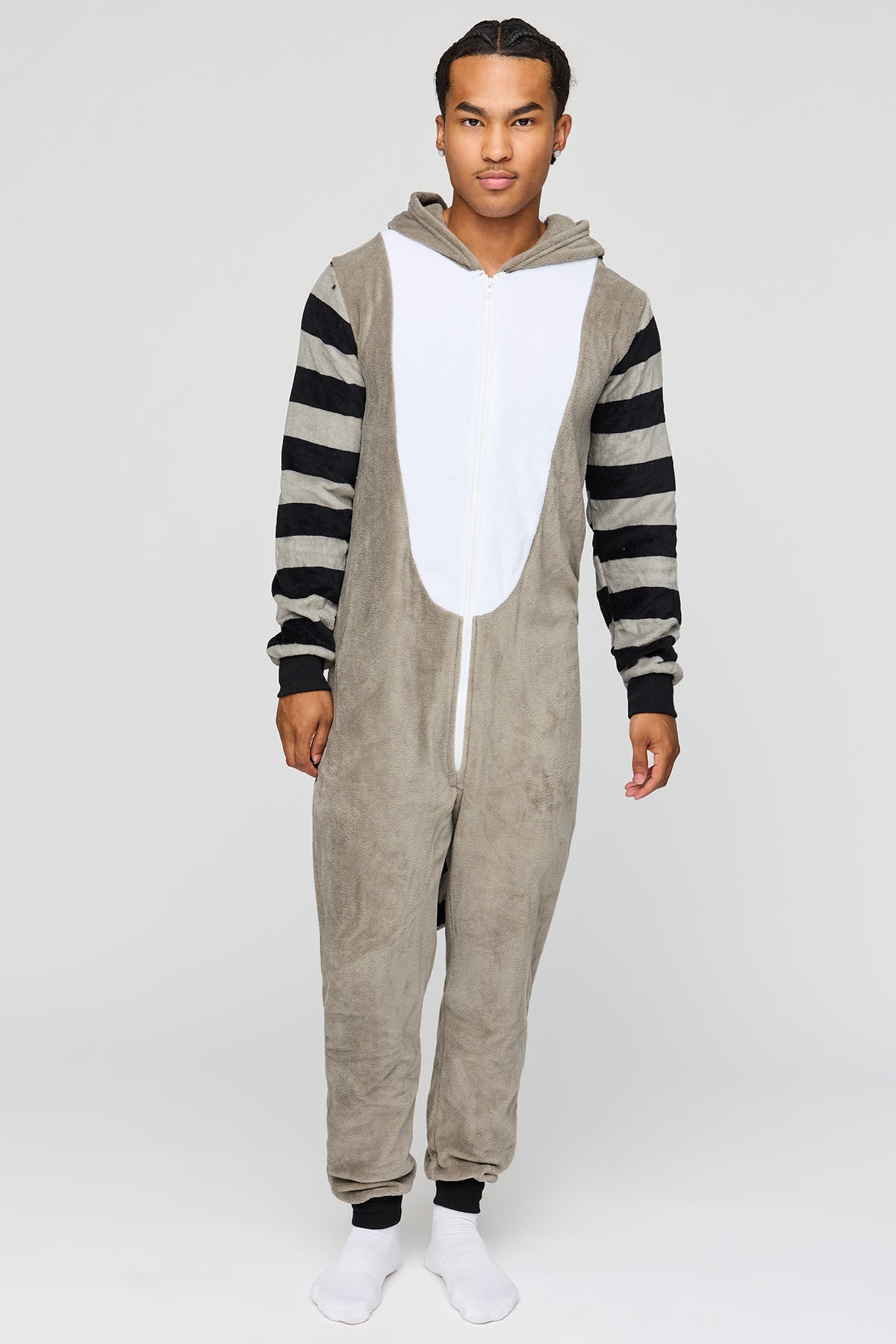 Alt View 3. 3D Raccoon Plush Onesie - Light Grey