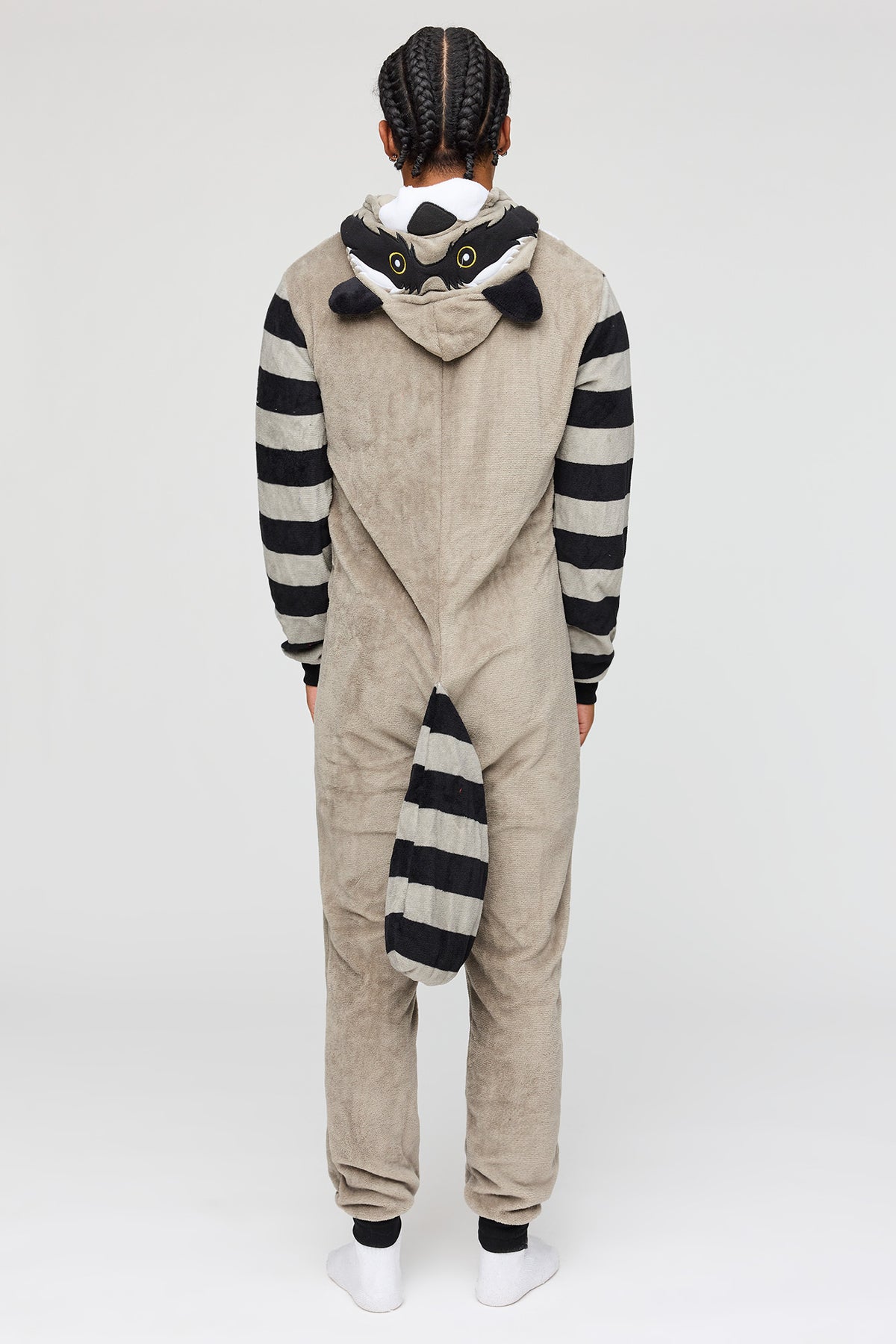Alt View 4. 3D Raccoon Plush Onesie - Light Grey