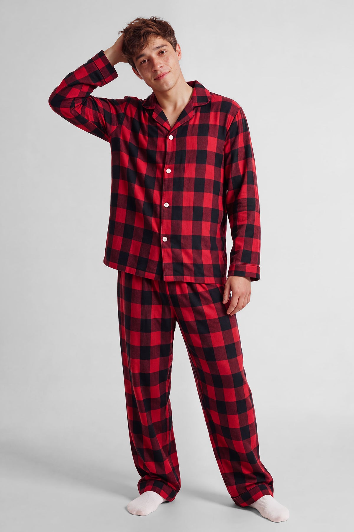 Alt View 8. Mens Red Plaid Flannel Fammy Jammies Set - Red