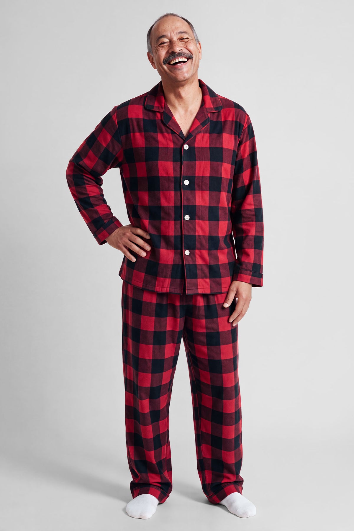 Mens Red Plaid Flannel Fammy Jammies Set - Red