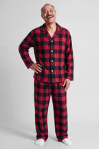 Mens Red Plaid Flannel Fammy Jammies Set