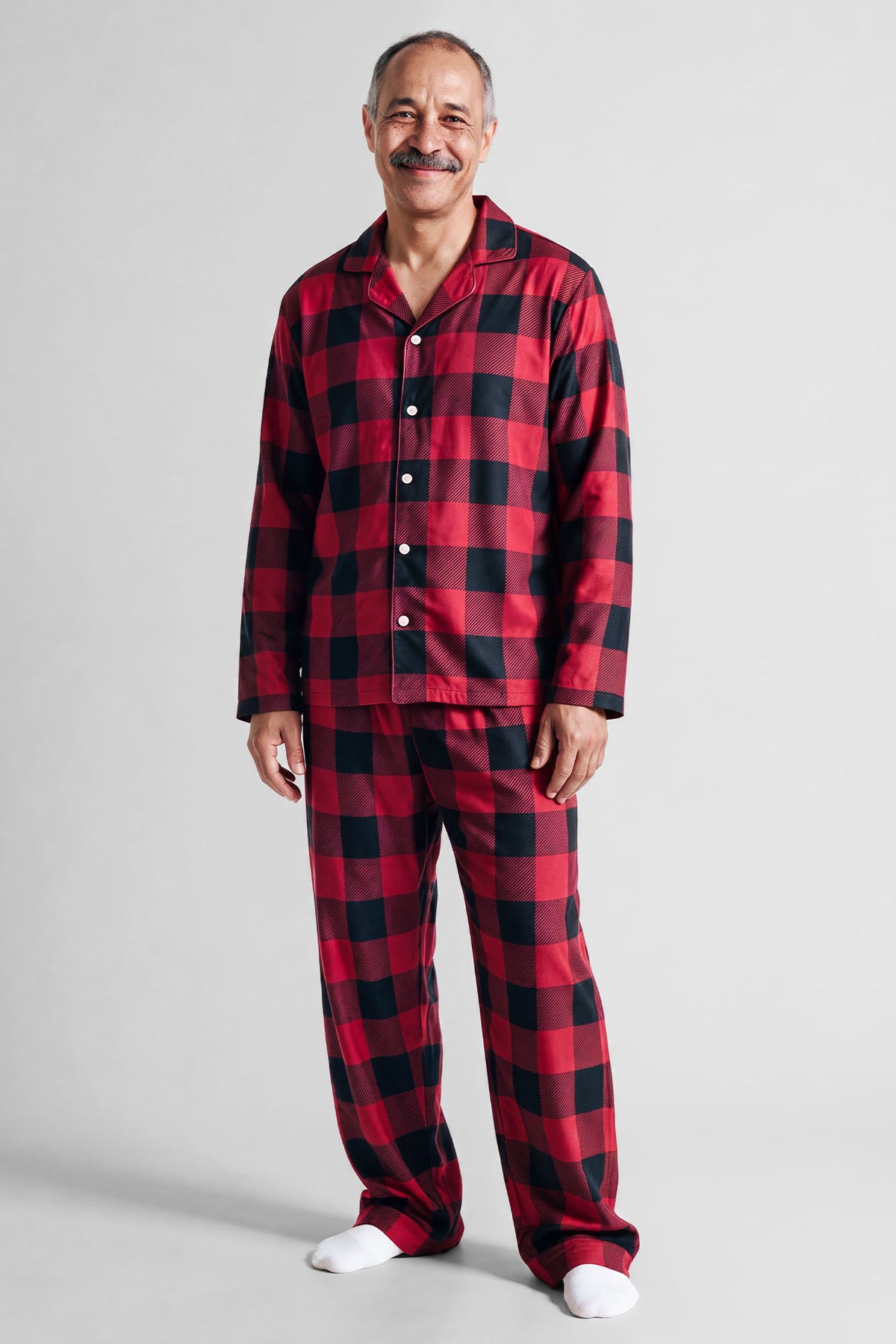 Alt View 4. Mens Red Plaid Flannel Fammy Jammies Set - Red
