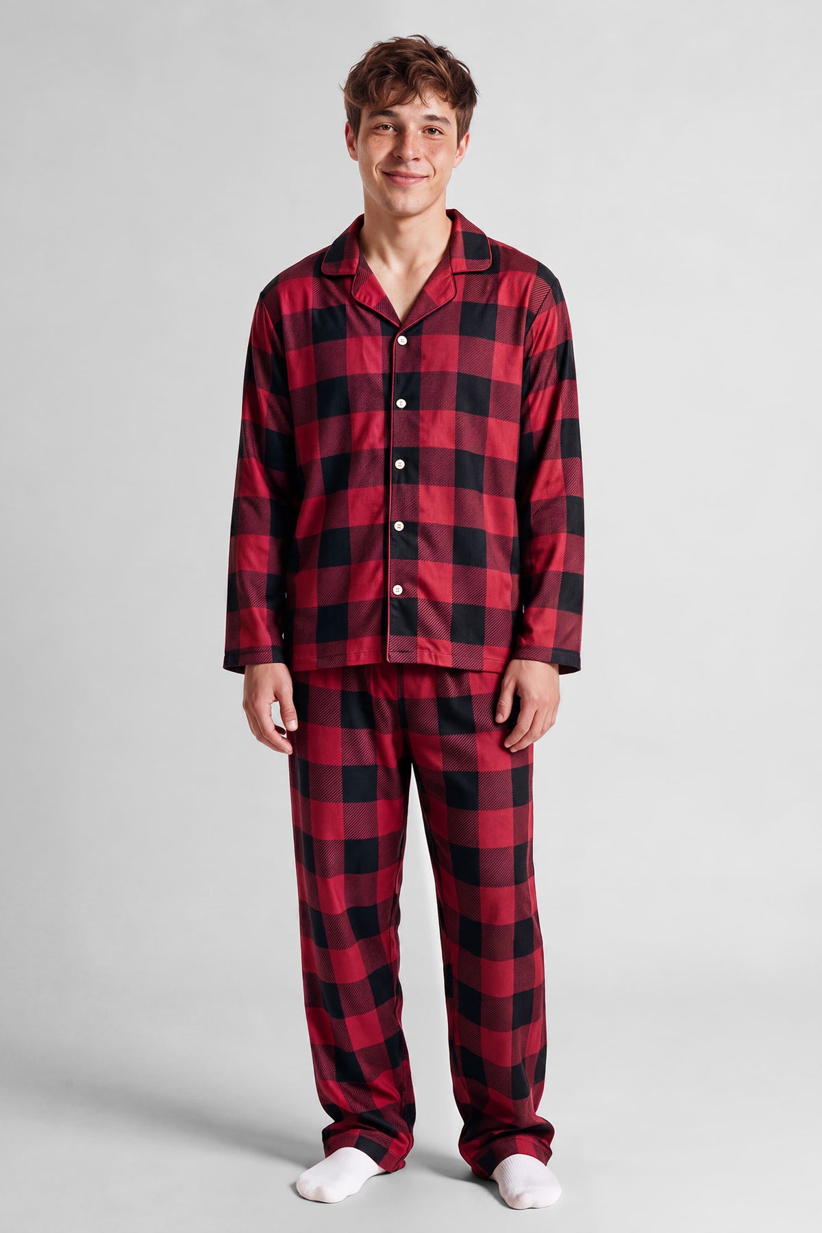 Alt View 5. Mens Red Plaid Flannel Fammy Jammies Set - Red