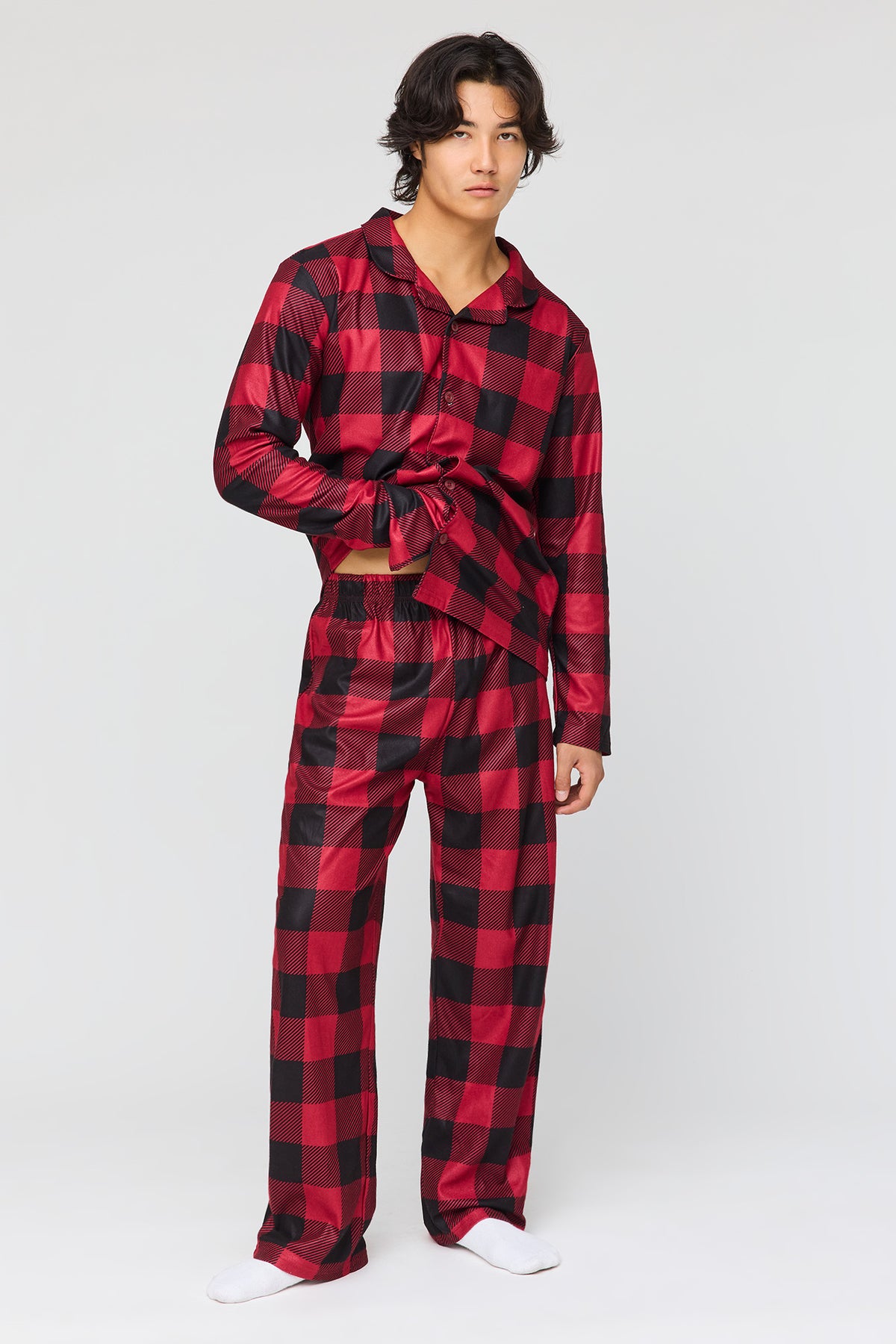 Alt View 3. Mens Red Plaid Flannel Fammy Jammies Set - Red