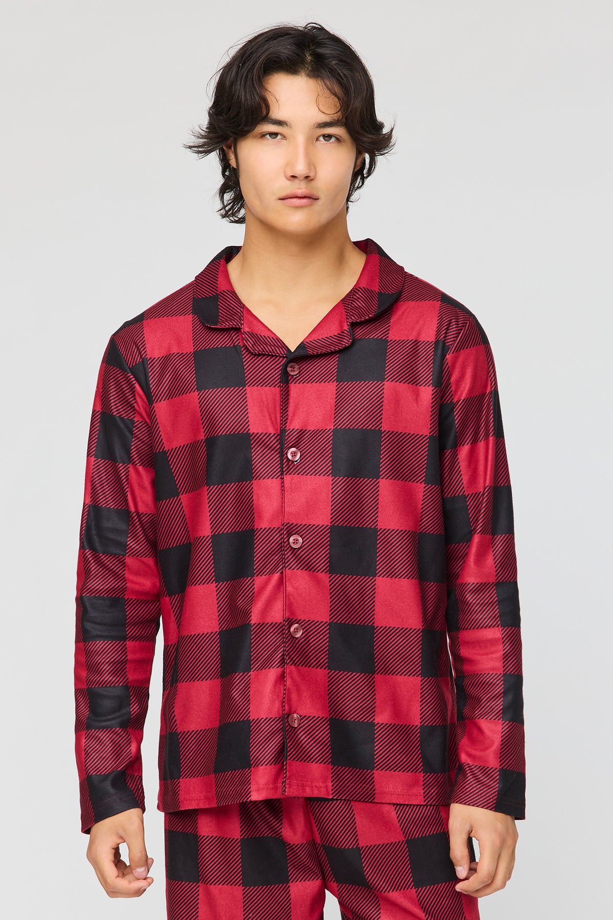 Alt View 2. Mens Red Plaid Flannel Fammy Jammies Set - Red