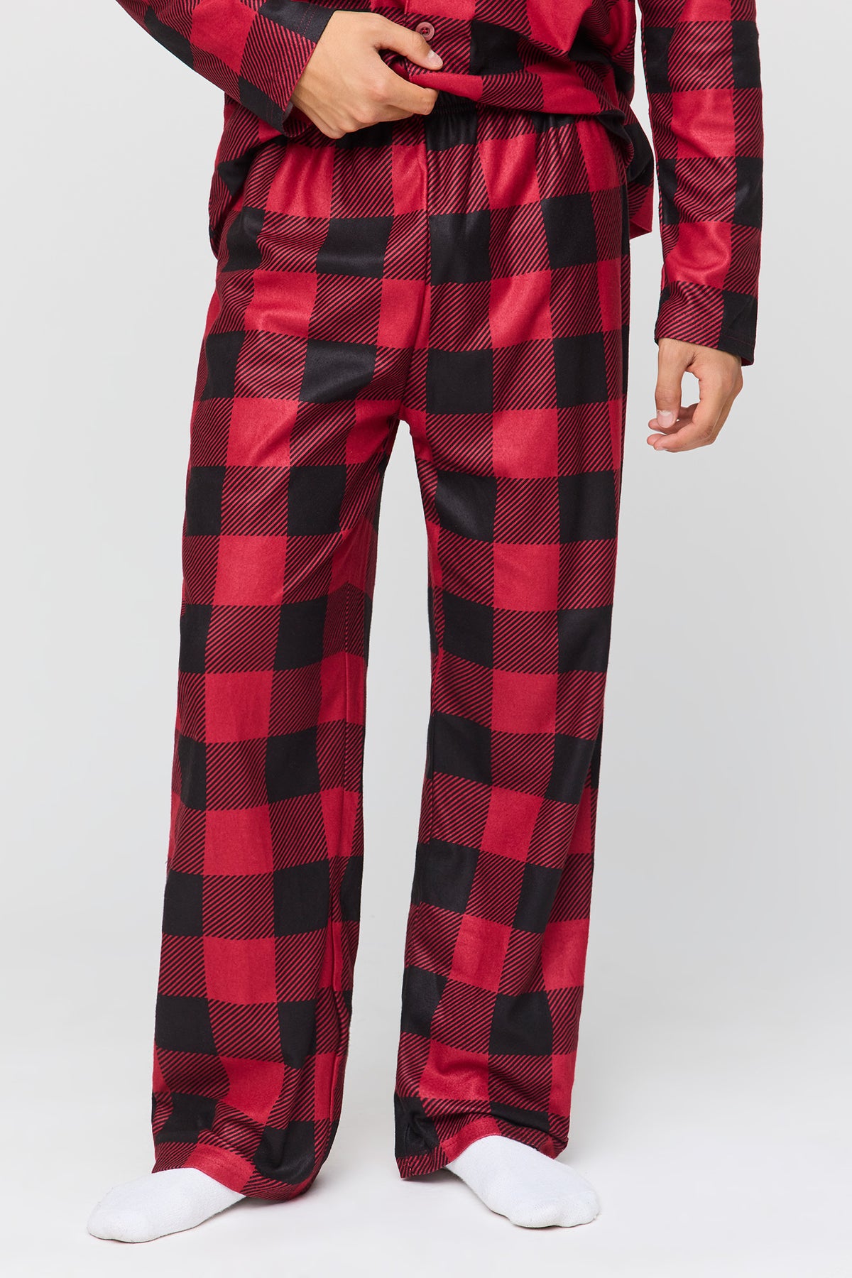 Alt View 4. Mens Red Plaid Flannel Fammy Jammies Set - Red