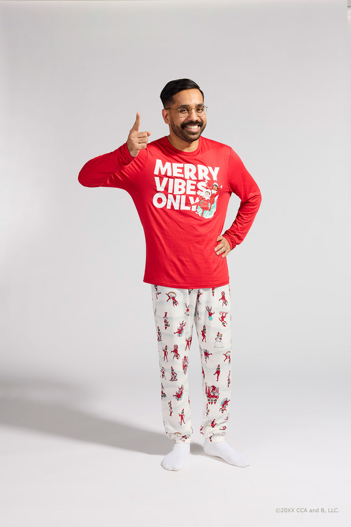 Mens Fammy Jammies Merry Vibes Elf on the Shelf Pajama Set