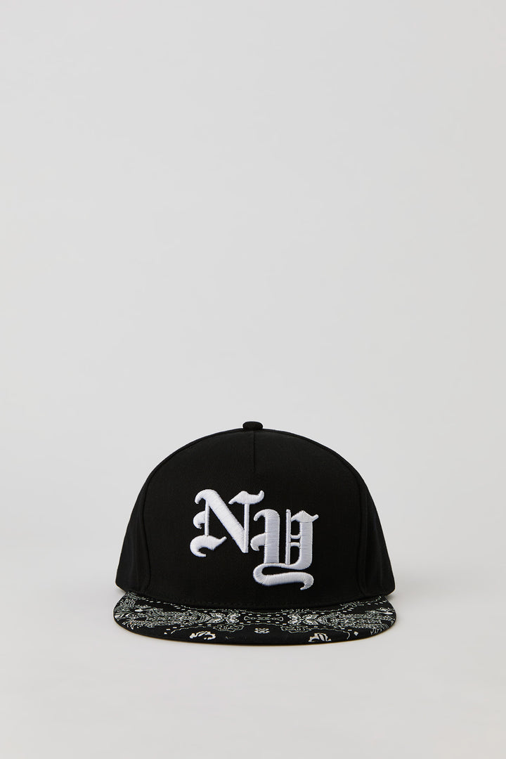 NY Embroidered Bandana Print Snapback Hat