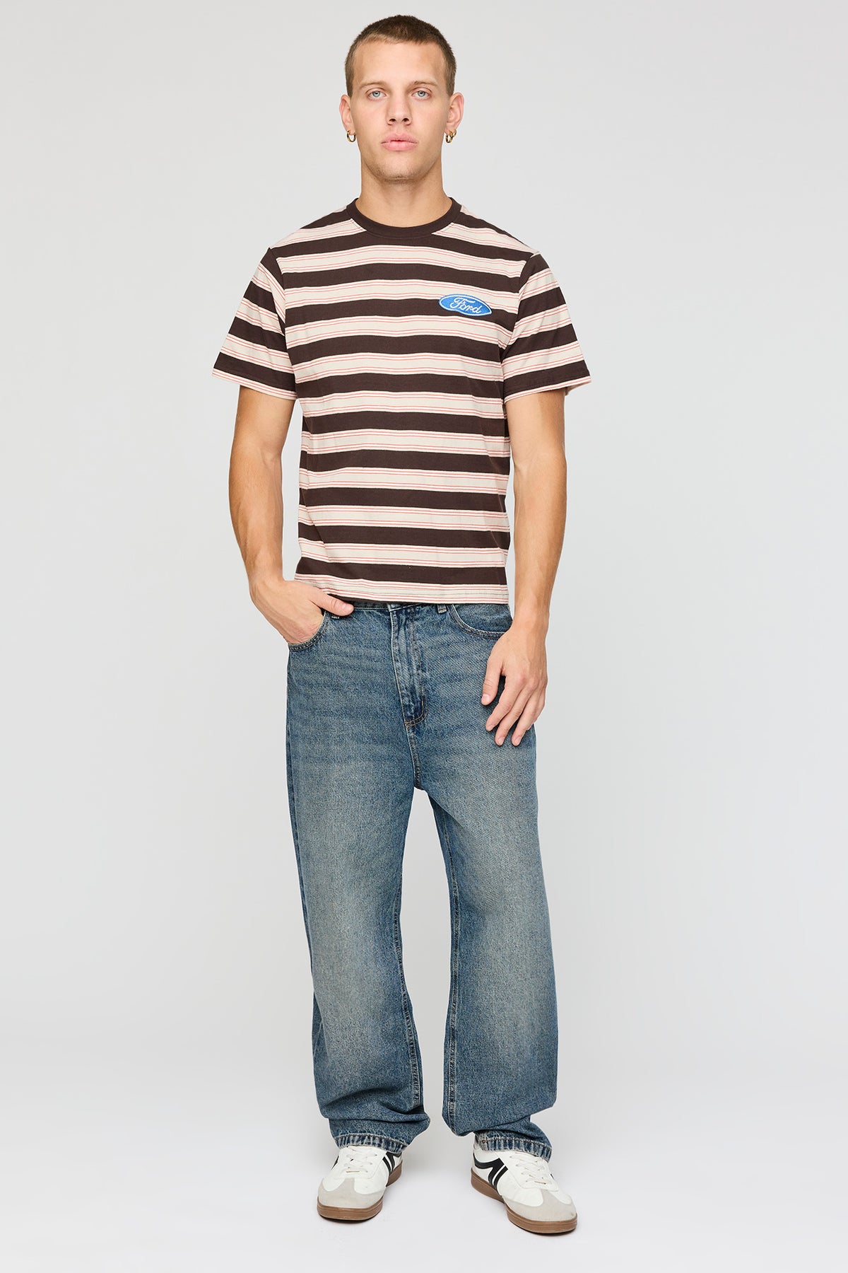 Alt View 3. Ford Striped T-Shirt - Brown