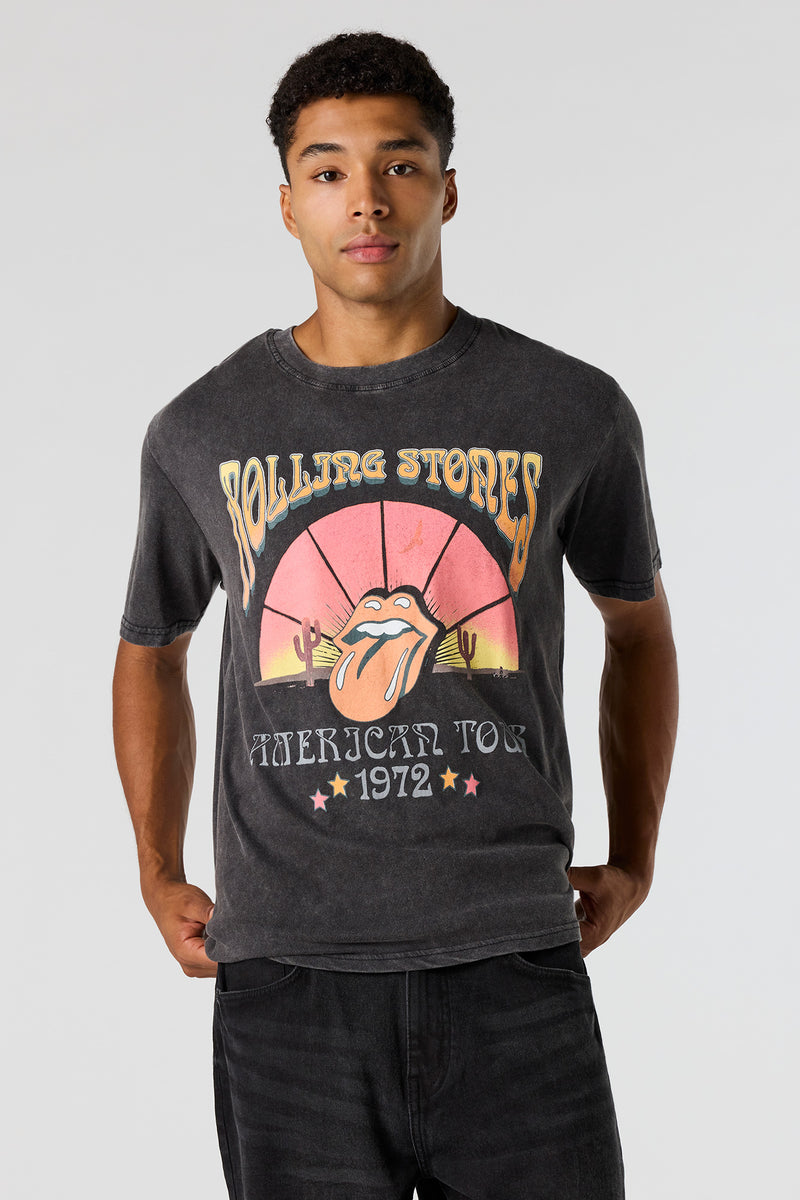 T-shirt délavé à imprimé Rolling Stones