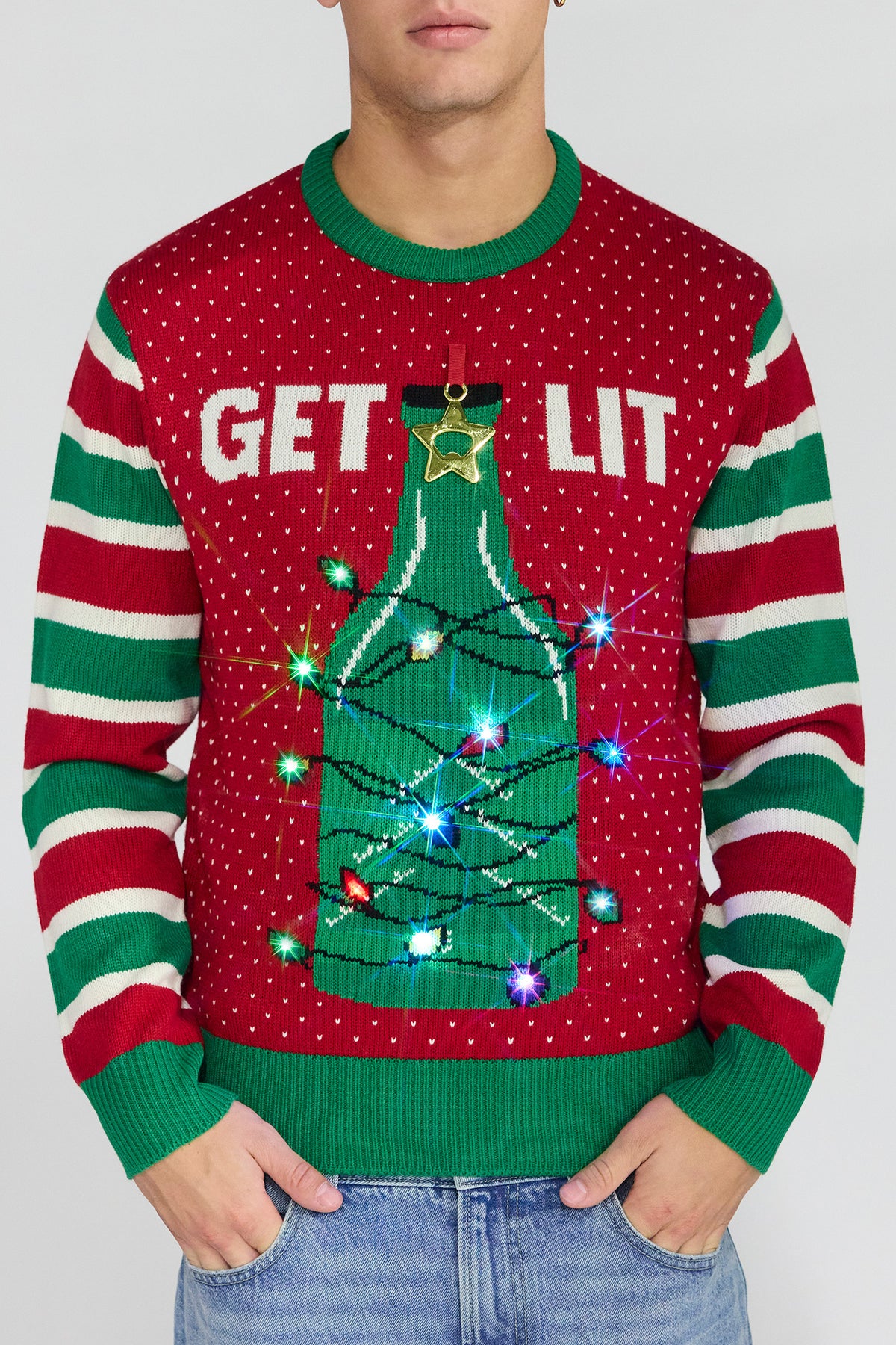 Alt View 4. Get Lit Jacquard Knit Light-Up Christmas Sweater - Red