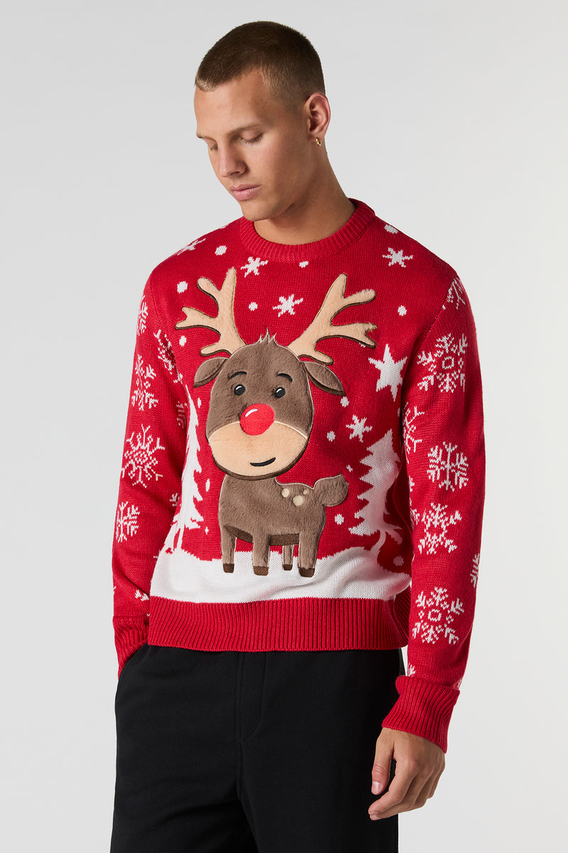 Chandail de Noël à imprimé Rudolph pelucheux