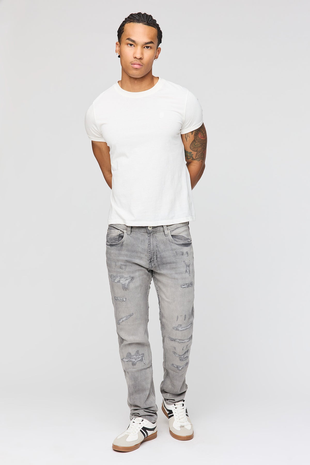 Alt View 2. Stretch Ripped Slim Fit Grey Jean - Dark Grey