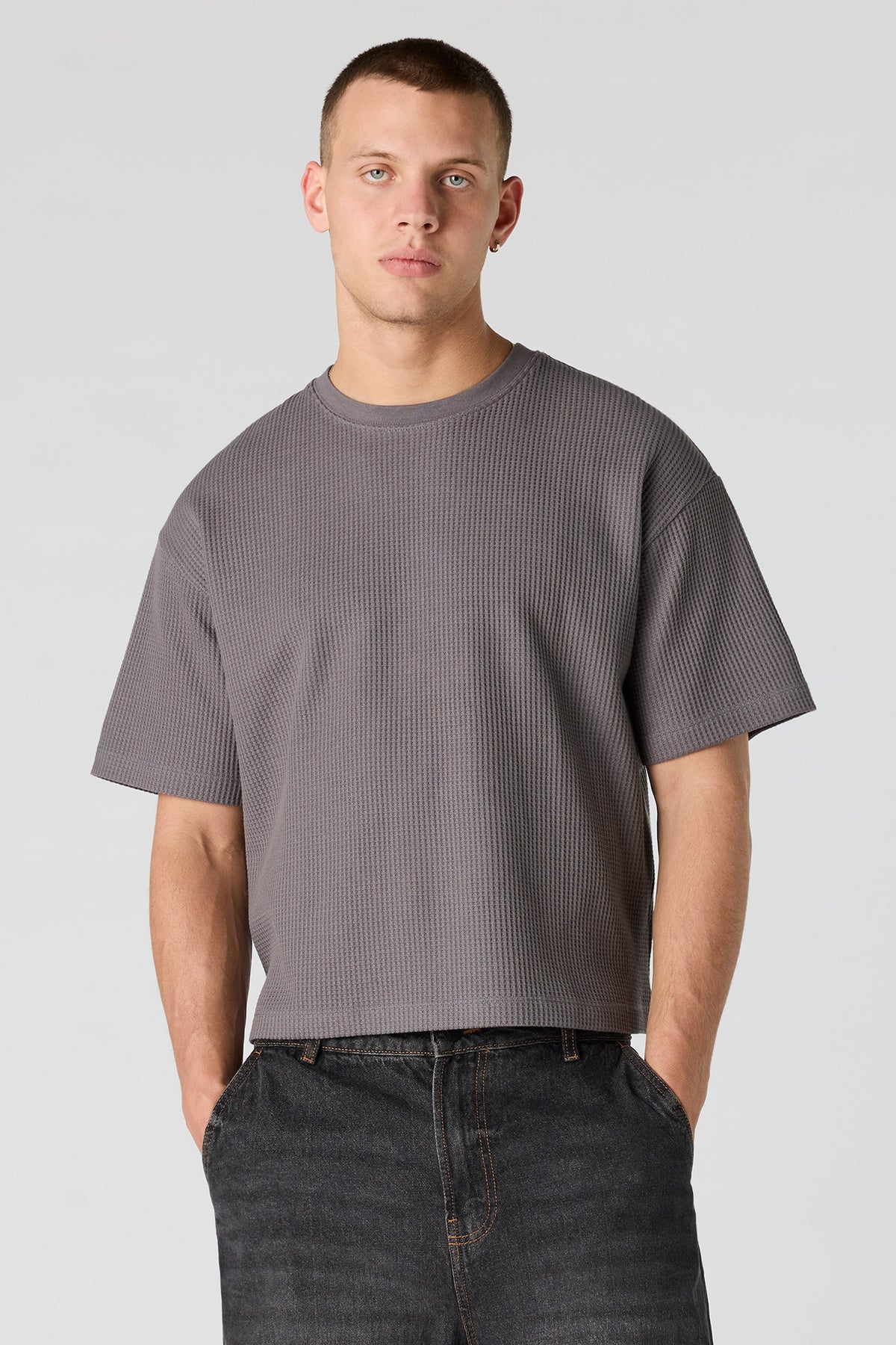 Alt View 7. Textured Boxy T-Shirt - Heather Grey