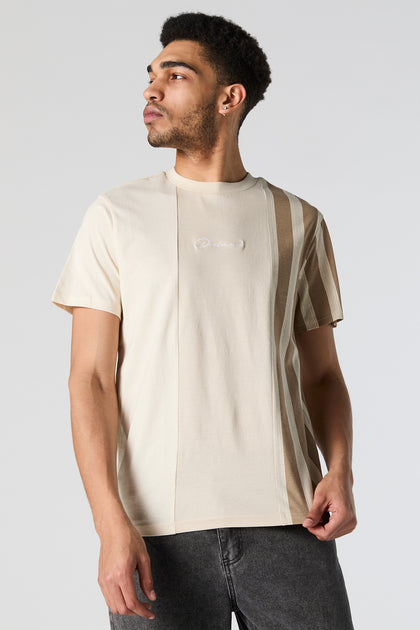 T-shirt rayé avec blocs de couleurs et motif brodé Profound