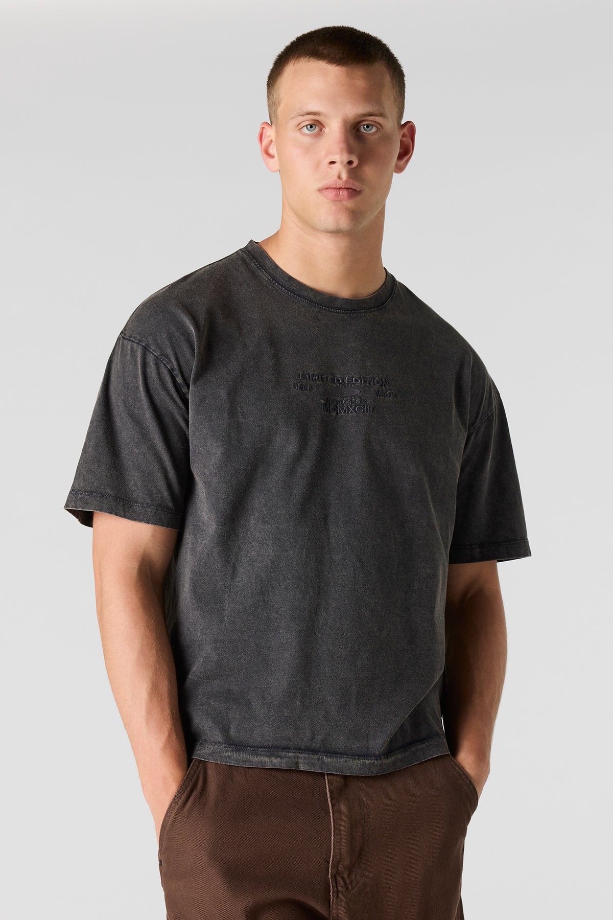 Limited Edition Embroidered Washed T-Shirt - Dark Grey