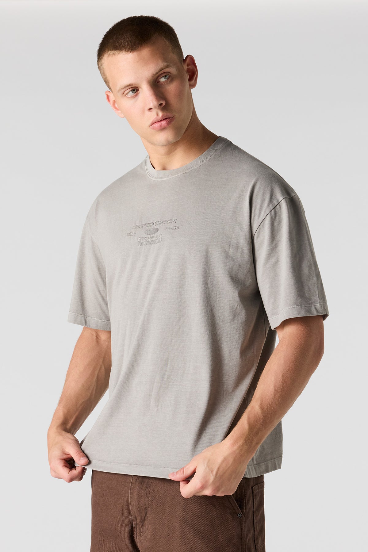 Limited Edition Embroidered Washed T-Shirt - Light Grey
