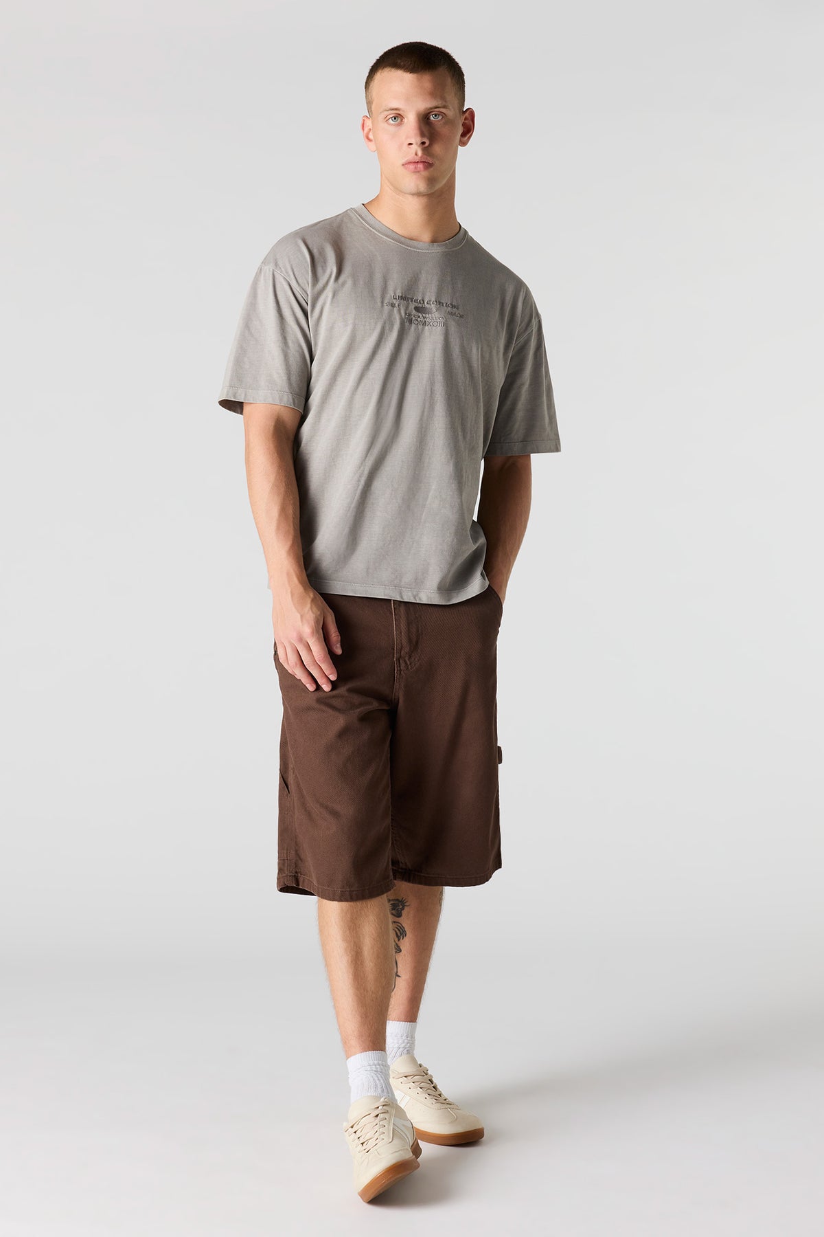 Alt View 3. Limited Edition Embroidered Washed T-Shirt - Light Grey