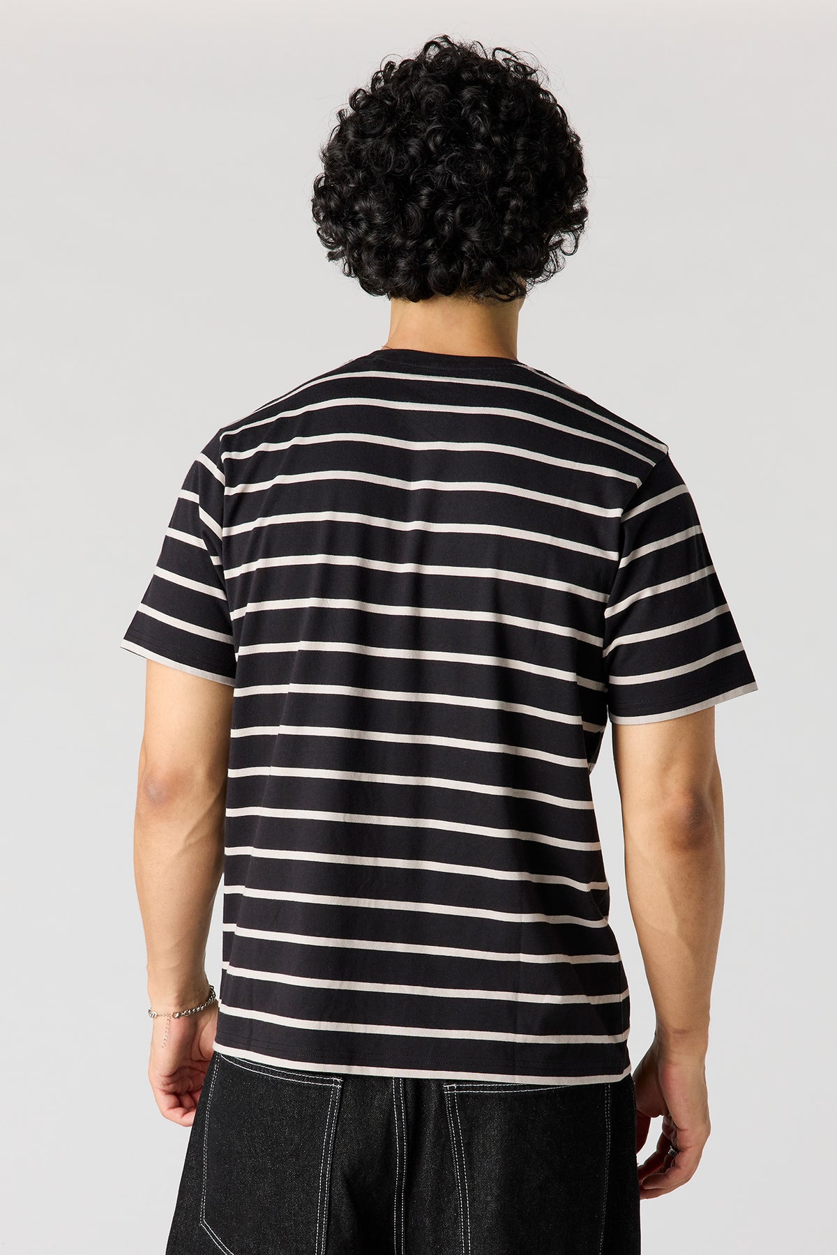 Alt View 2. Striped Crewneck T-Shirt - Black