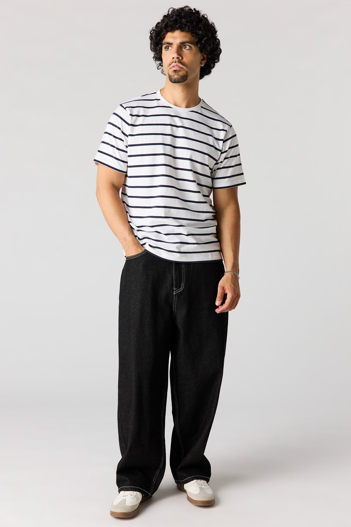 Alt View 3. Striped Crewneck T-Shirt - White