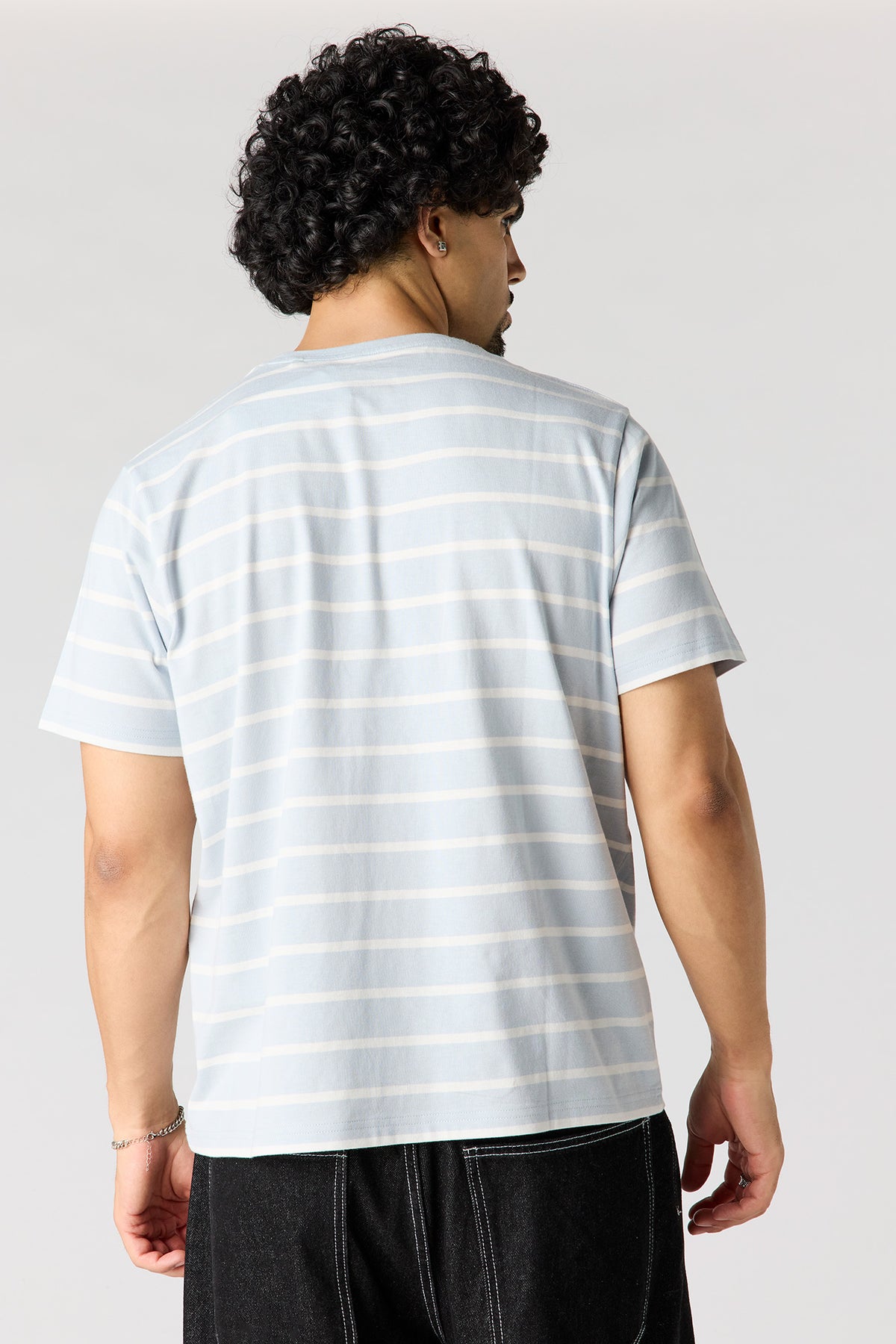 Alt View 2. Striped Crewneck T-Shirt - Light Blue