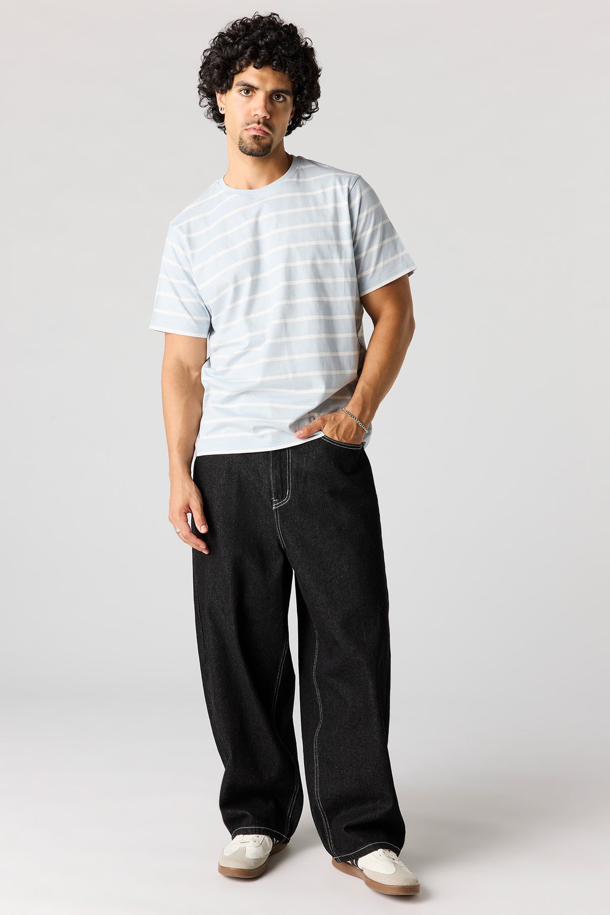 Alt View 3. Striped Crewneck T-Shirt - Light Blue