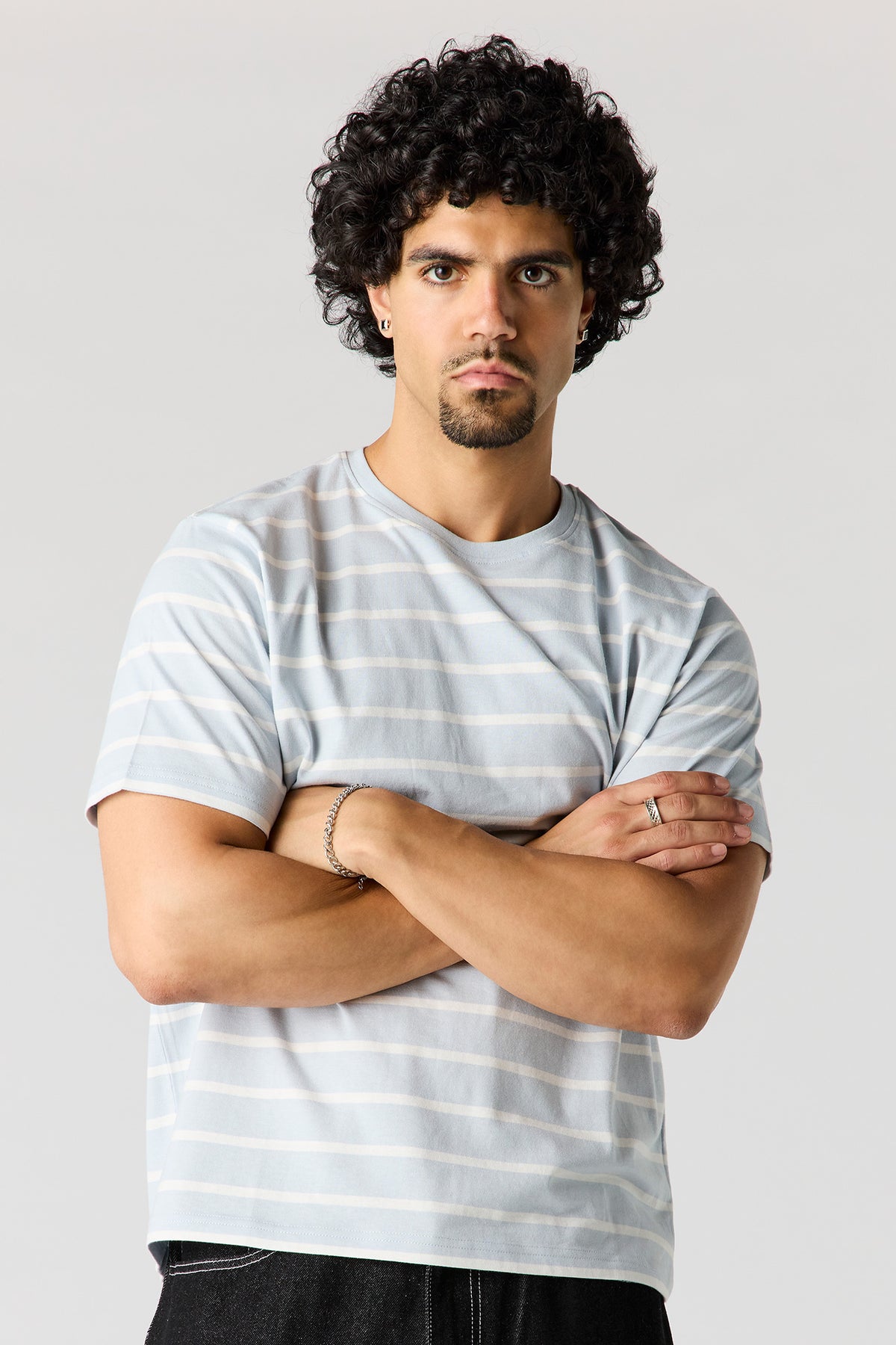 Striped Crewneck T-Shirt - Light Blue