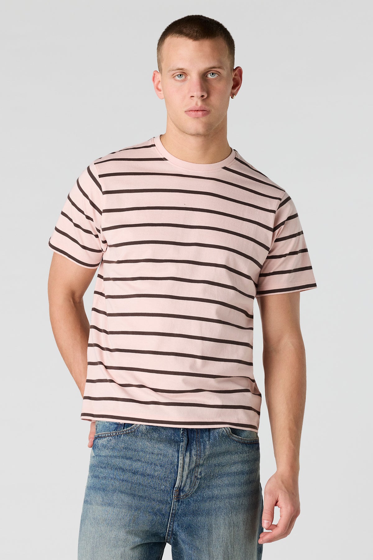 Striped Crewneck T-Shirt - Pink