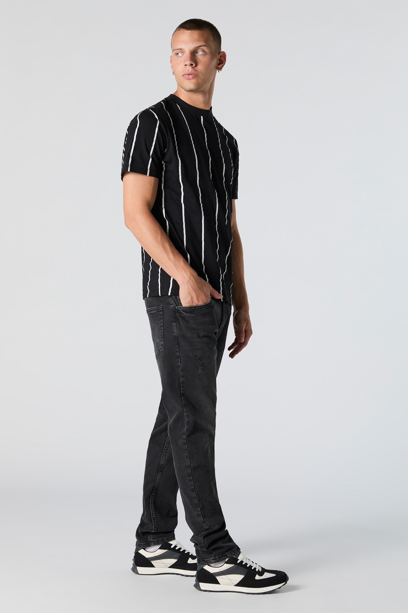 Vertical Striped Crewneck T-Shirt