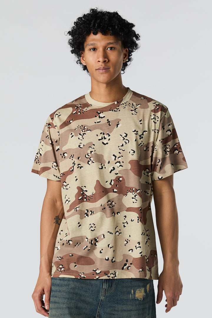 T-shirt ras du cou à imprimé camouflage