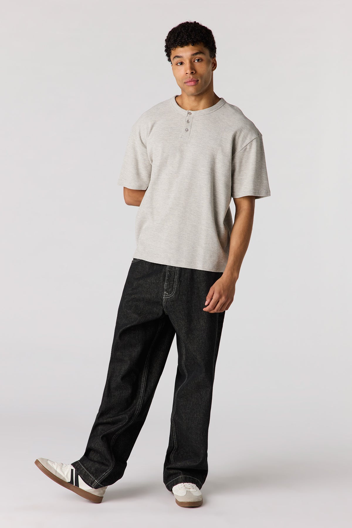 Alt View 3. Knit Henley T-Shirt - Heather Grey
