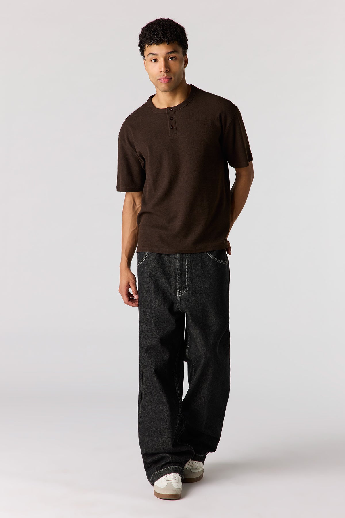 Alt View 3. Knit Henley T-Shirt - Brown