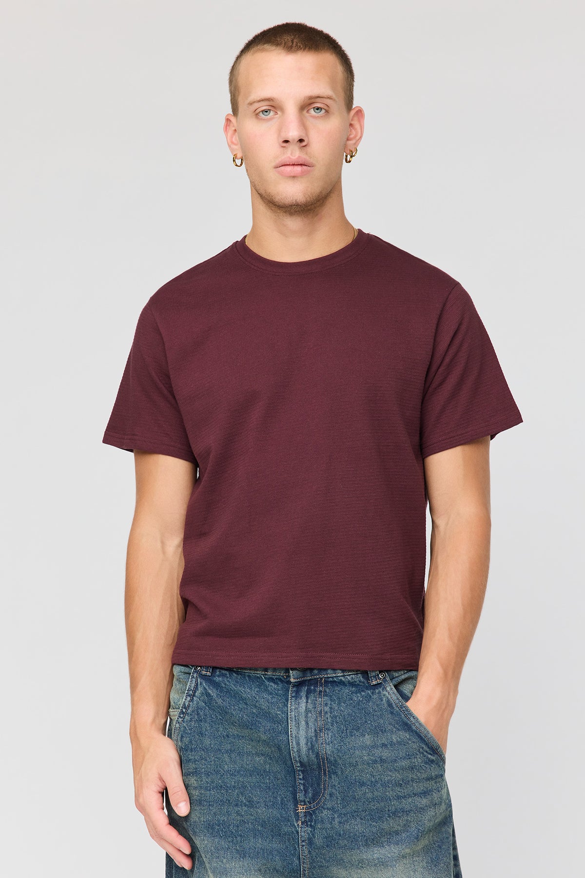 Textured T-Shirt - Burgundy