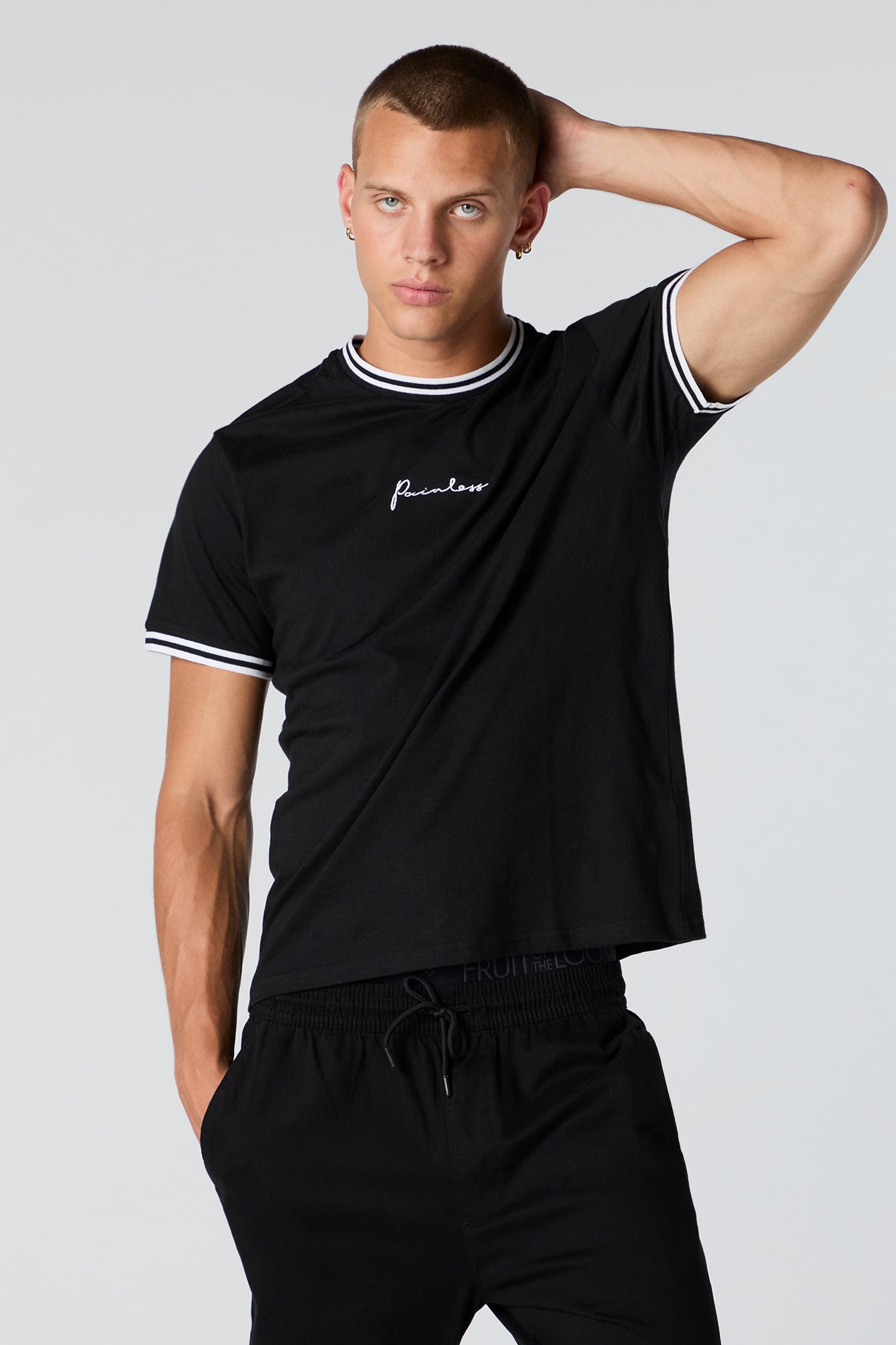 Painless Embroidered Contrast Trim T-Shirt