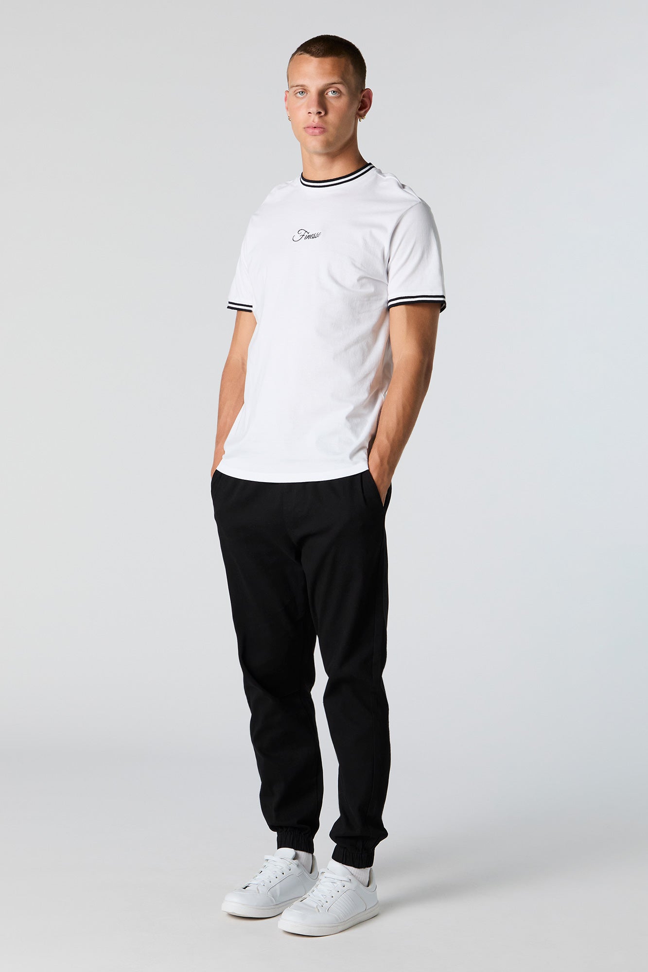 Finesse Embroidered Contrast Trim T-Shirt