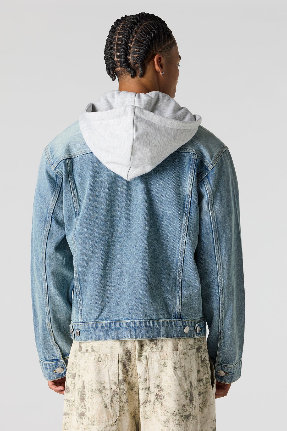 Alt View 2. Denim Removable Hooded Trucker Jacket - Medium Blue