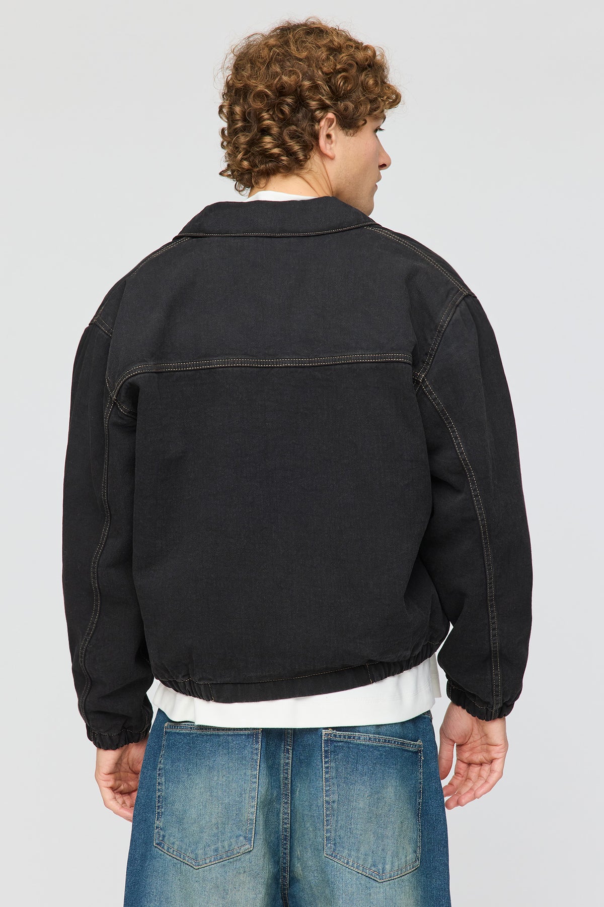 Alt View 2. Denim Bomber Jacket - Black