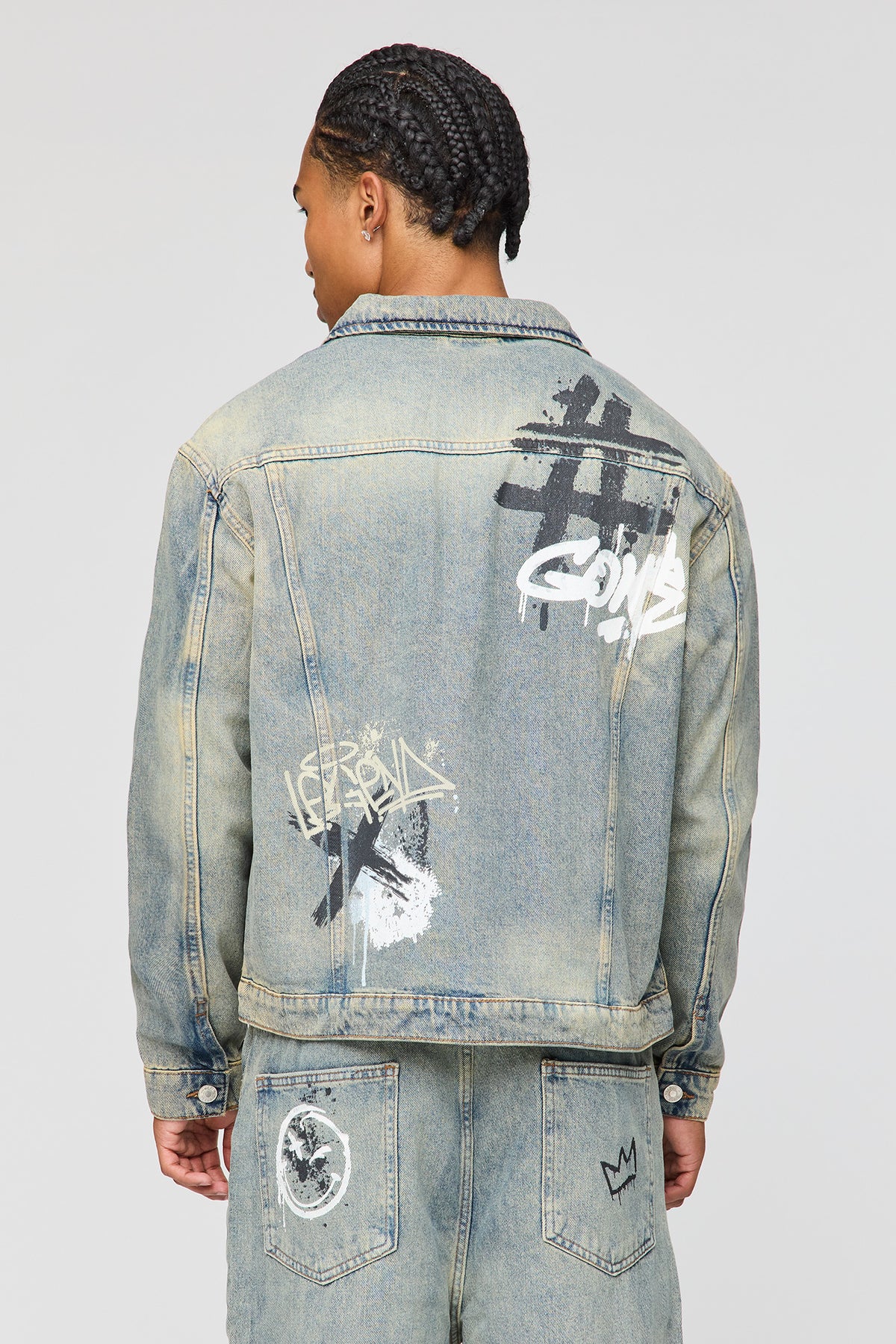 Alt View 2. Graffiti Graphic Boxy Denim Jacket - Pacific Blue
